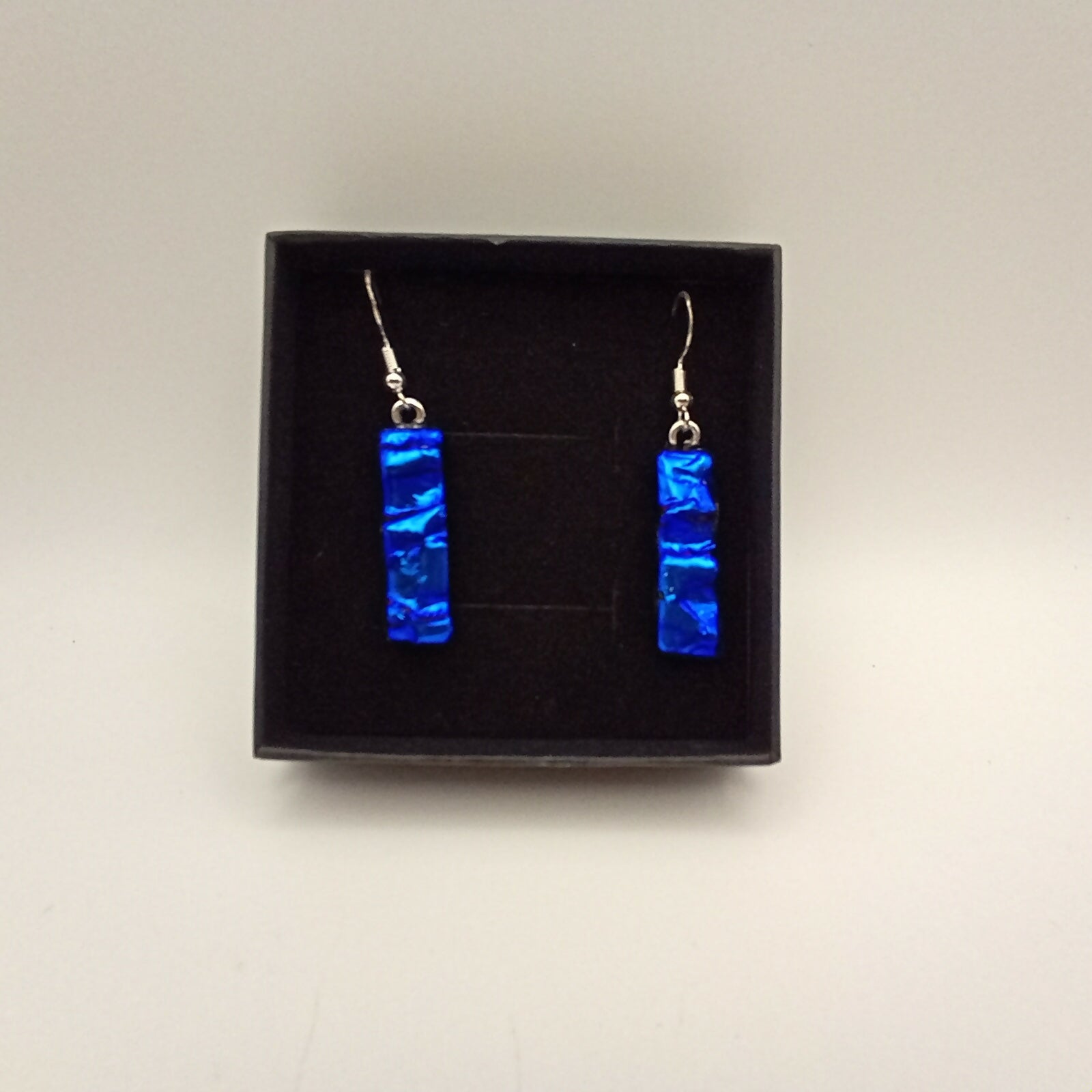 Dark Blue and Pink Rippled Dichroic Earrings