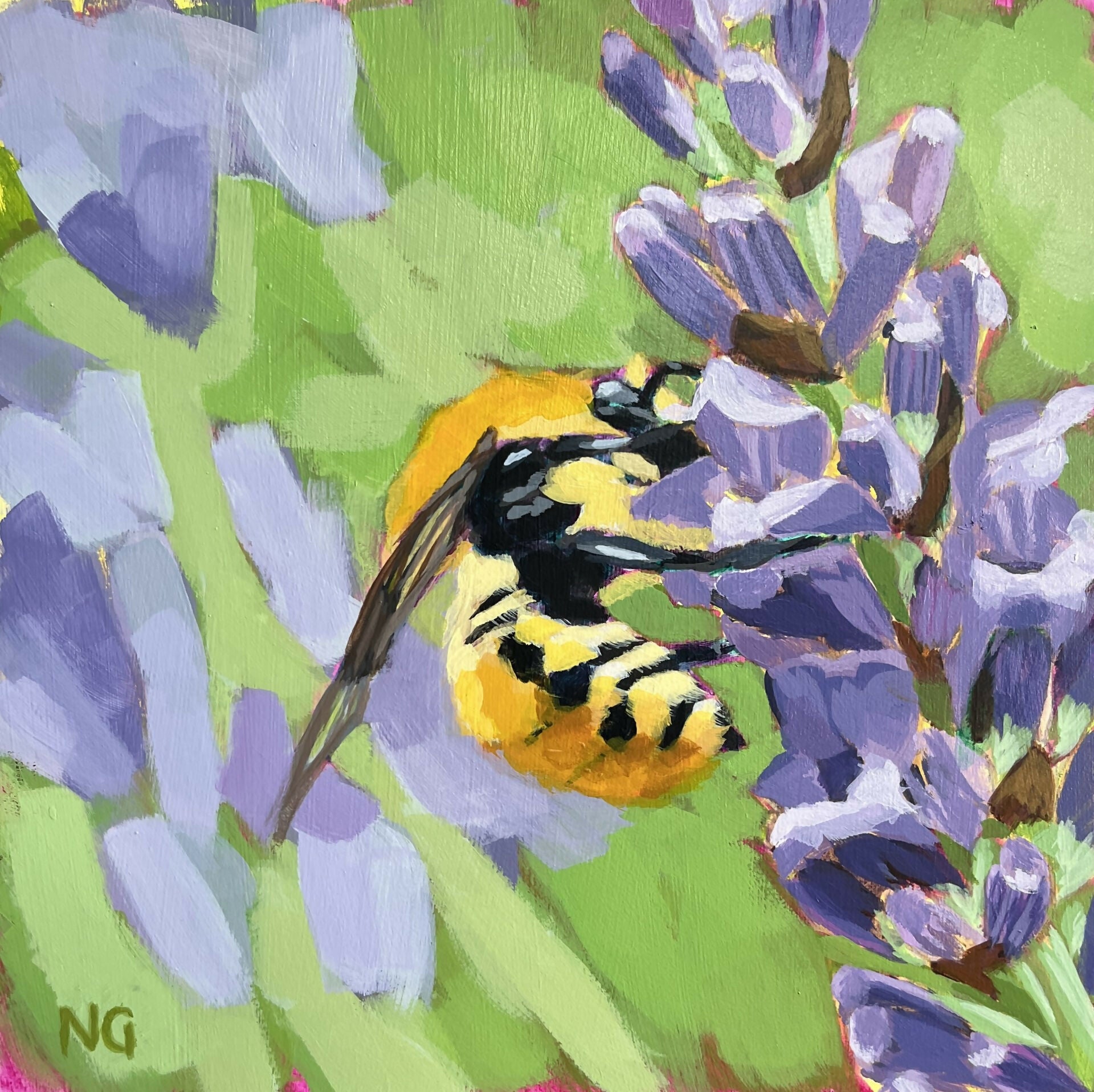 Bee on Lavender - Original Acrylic Painting