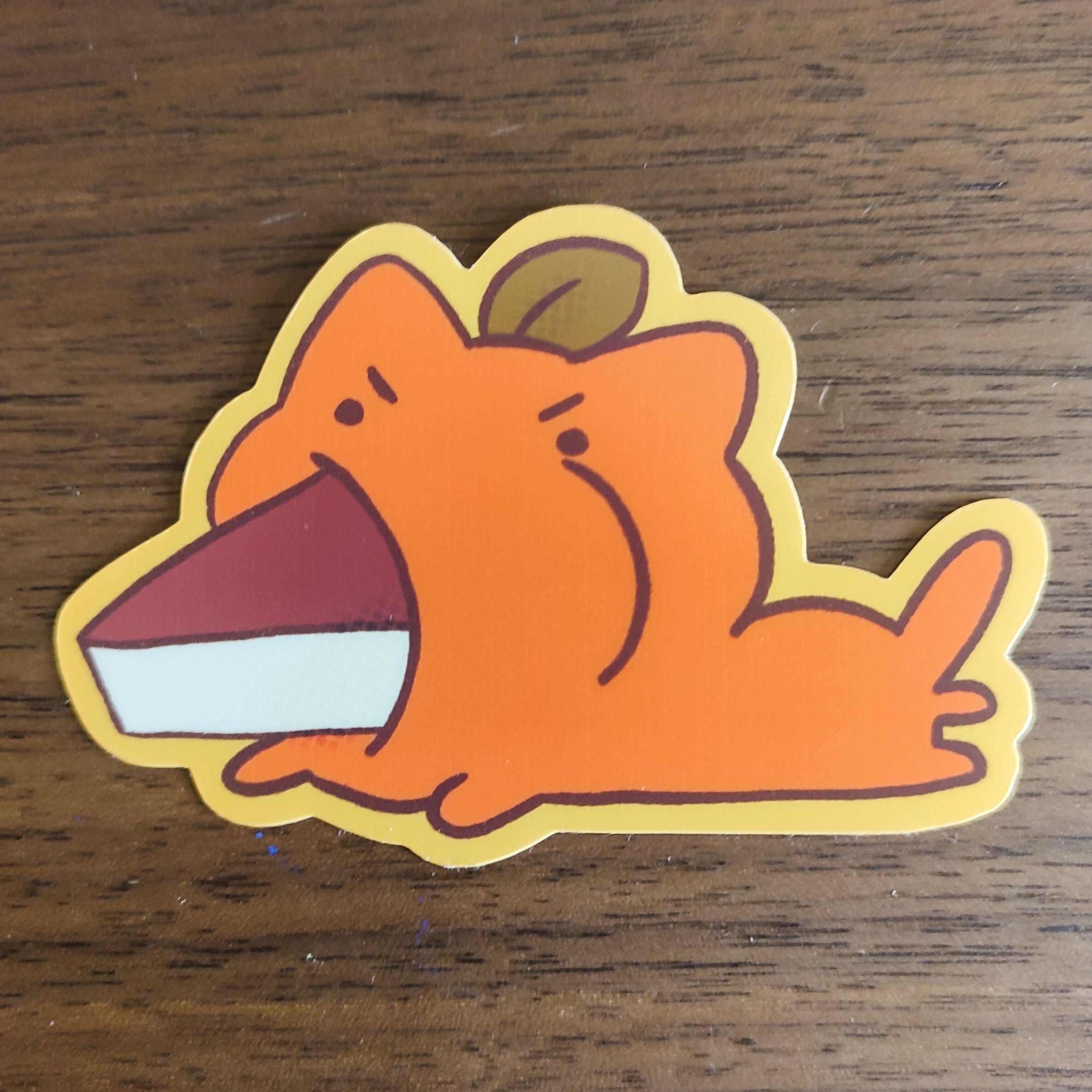Orange Cat Eatin' Cheescake Vinyl Sticker