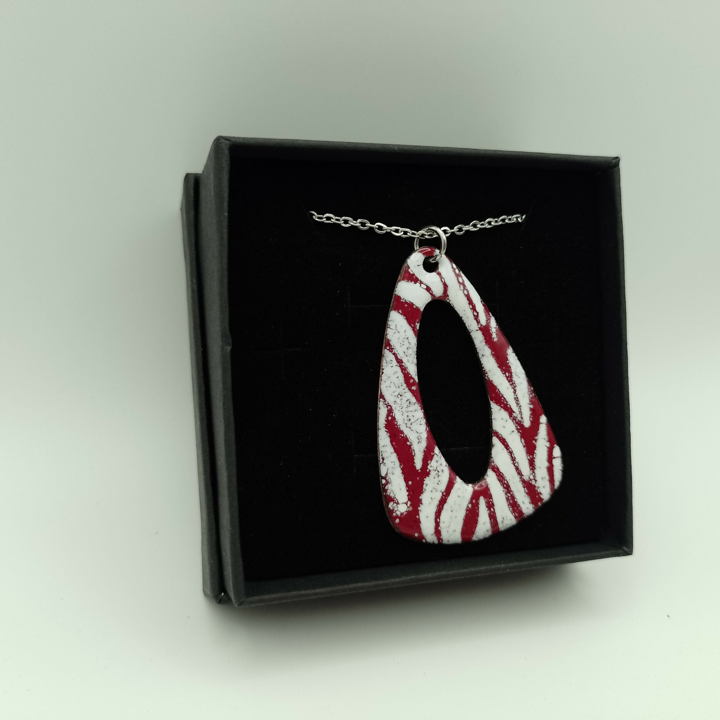 Red with White Striped Enamel Pendant