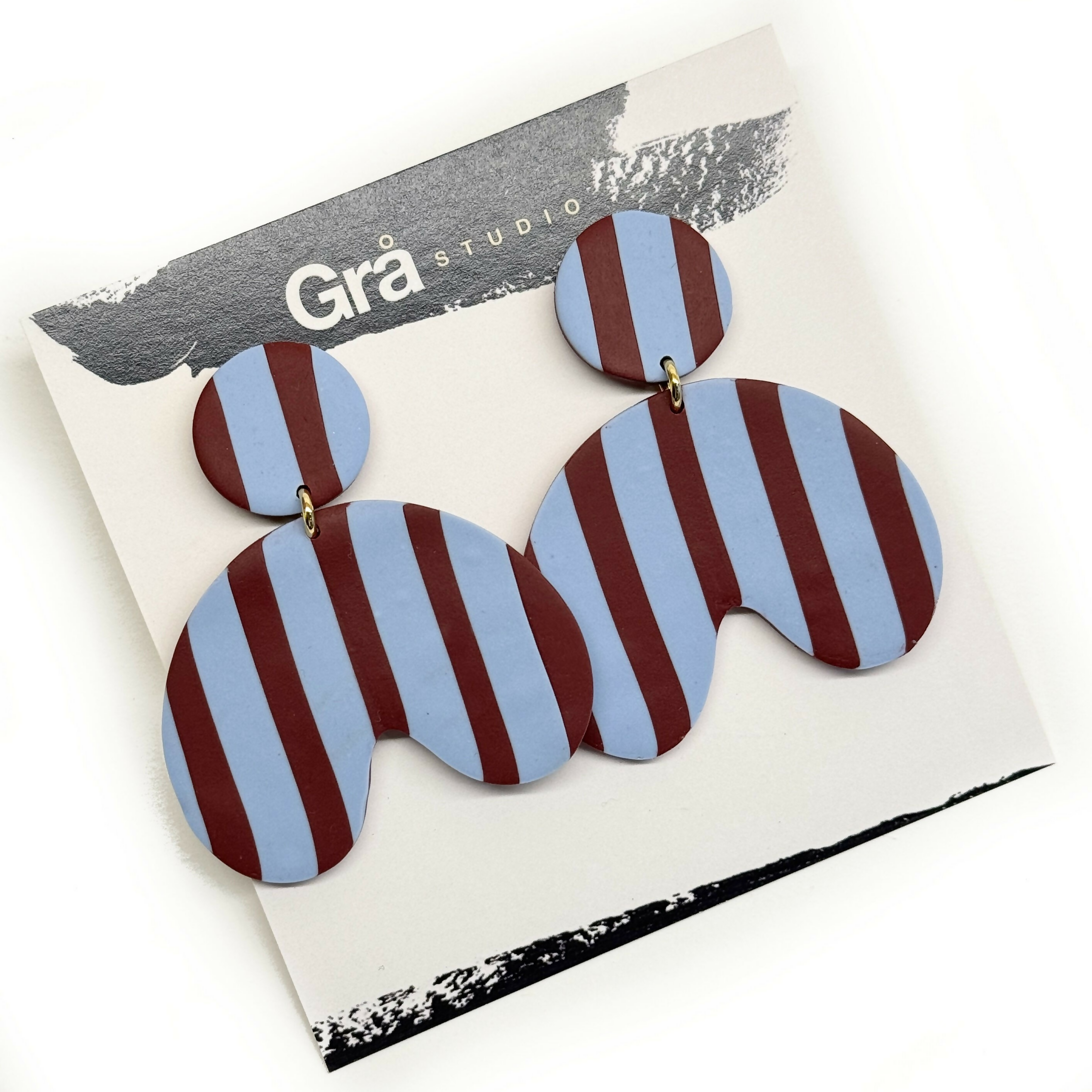 XL Mavis / Burgundy and Blue Stripe Statement Earrings