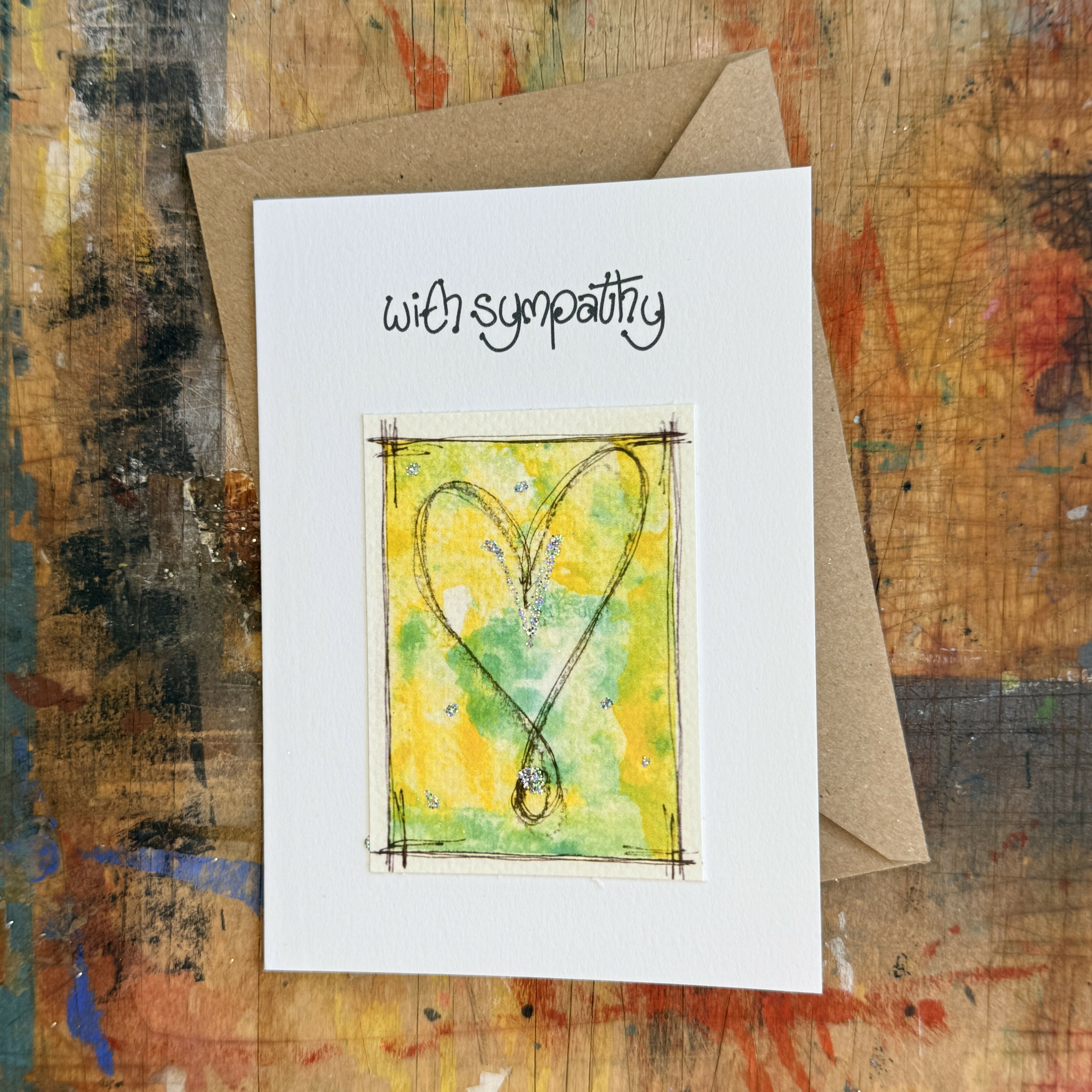 Abstract Heart Sympathy Card in Yellow