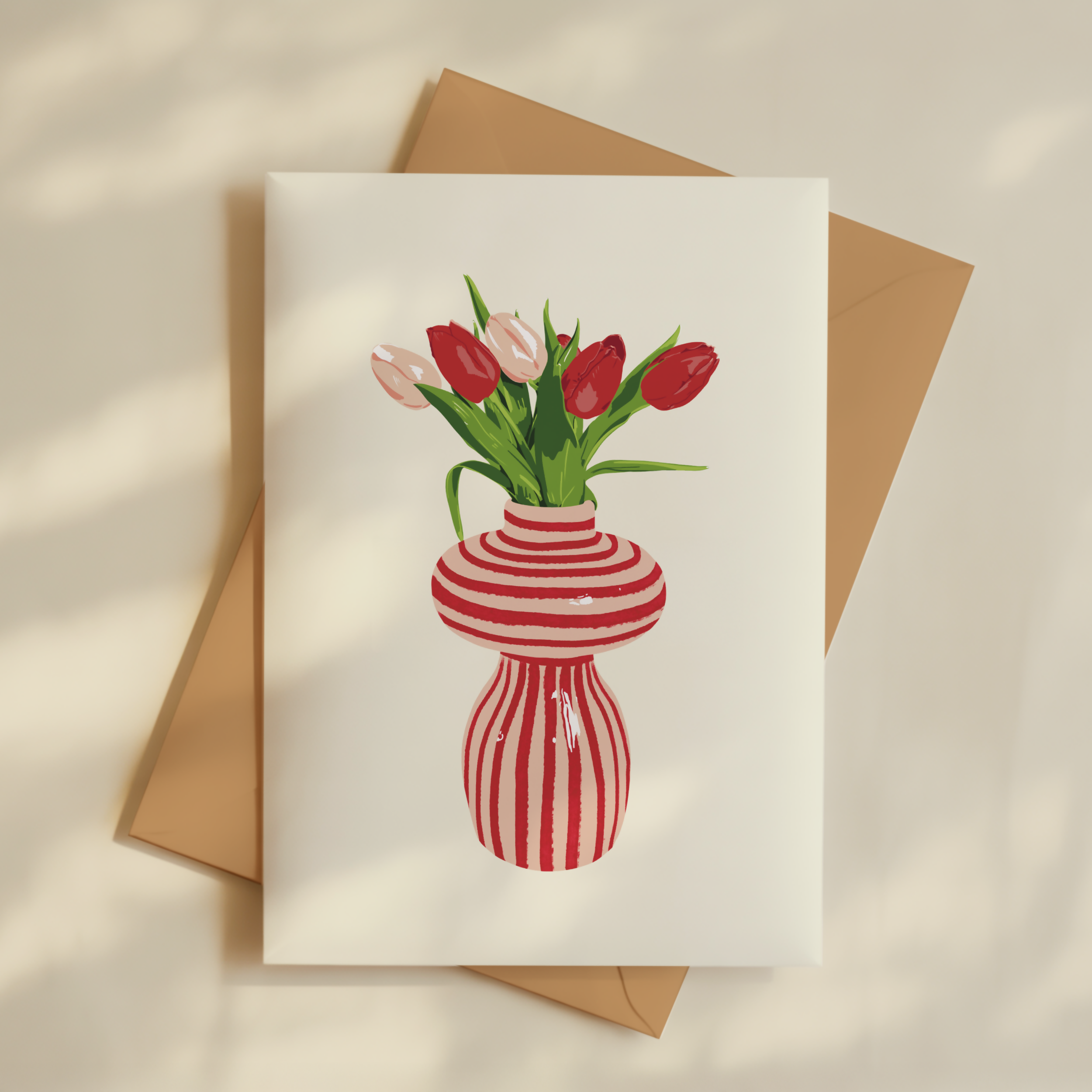 Red Tulip Flower Vase Greetings Card
