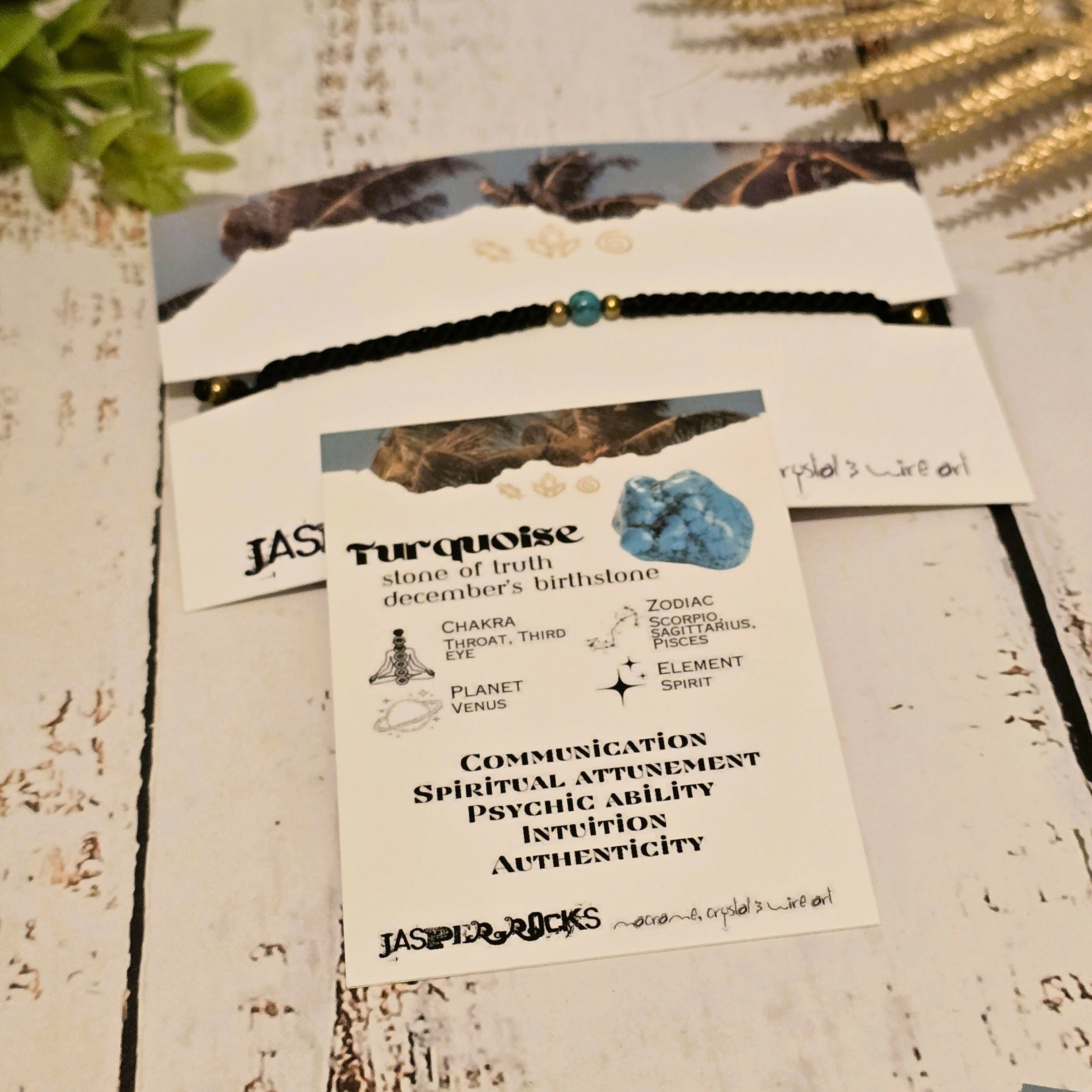 Turquoise Birthstone Bracelet; Single Crystal Macrame Adjustible December Gift Bracelet