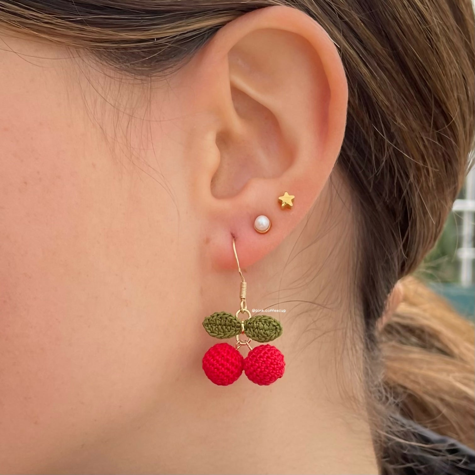Micro Crochet Cherry Drop and Dangle Earrings