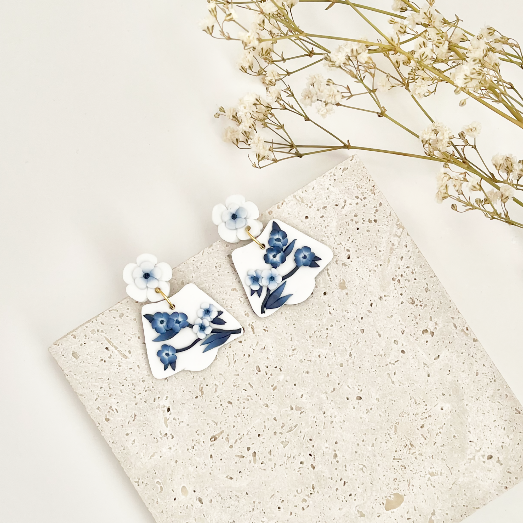 Blue China No. 3 - Handmade Polymer Clay Earrings