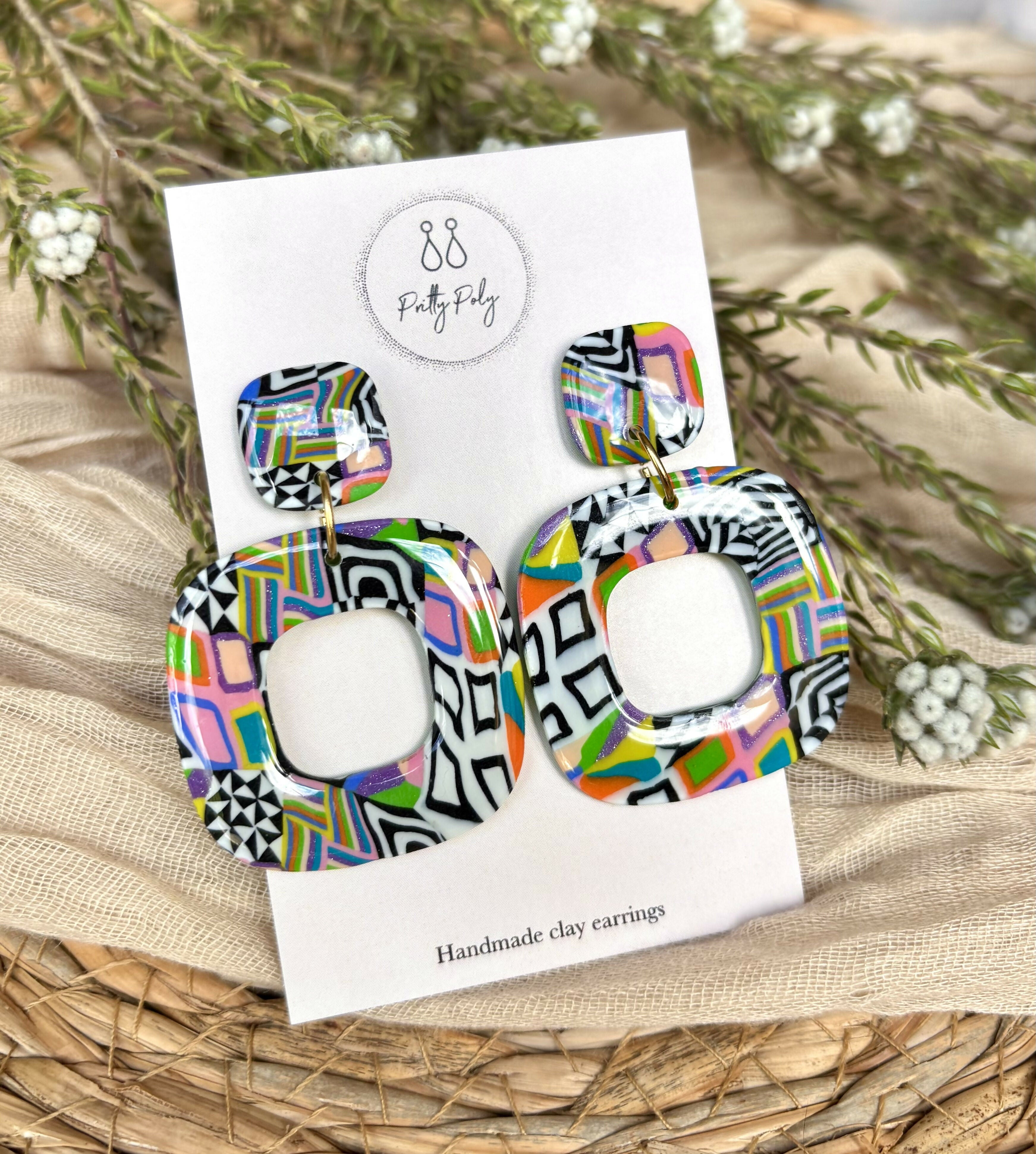 Funky Pattern Collection - Square Polymer Clay Earrings