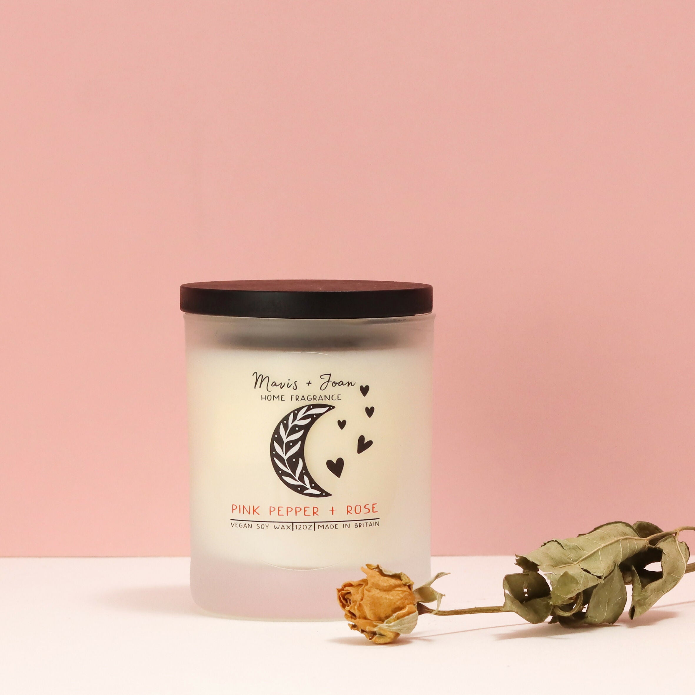 Pink Pepper + Rose Soy Wax Candle In A Frosted Glass Jar