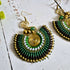 Green Jade Crystal Earrings; Full Moon Macramé Earrings With Gold Spiral & Bohemian Wirework