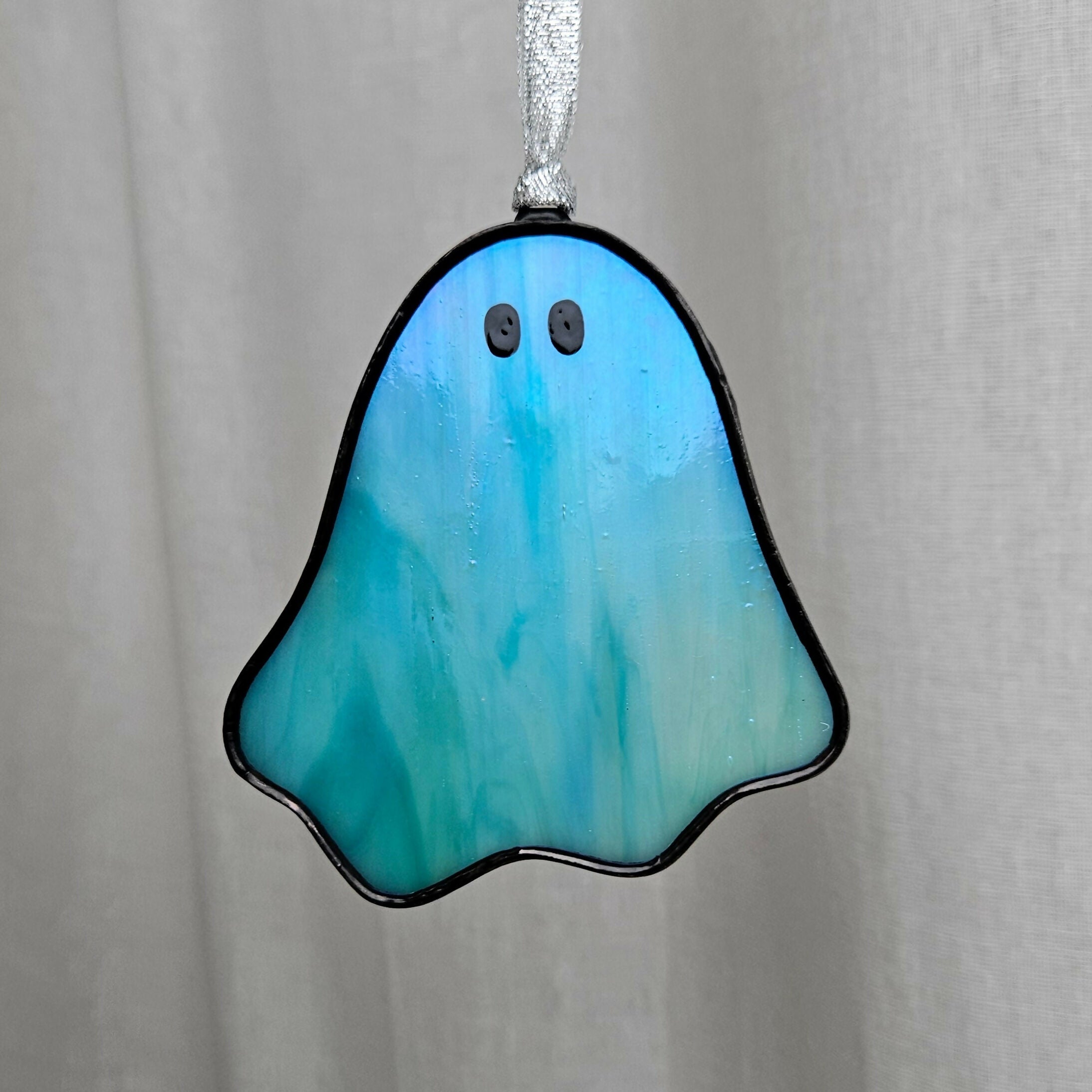 Opaque Streaky Iridescent Blue Ghost Stained Glass Decoration