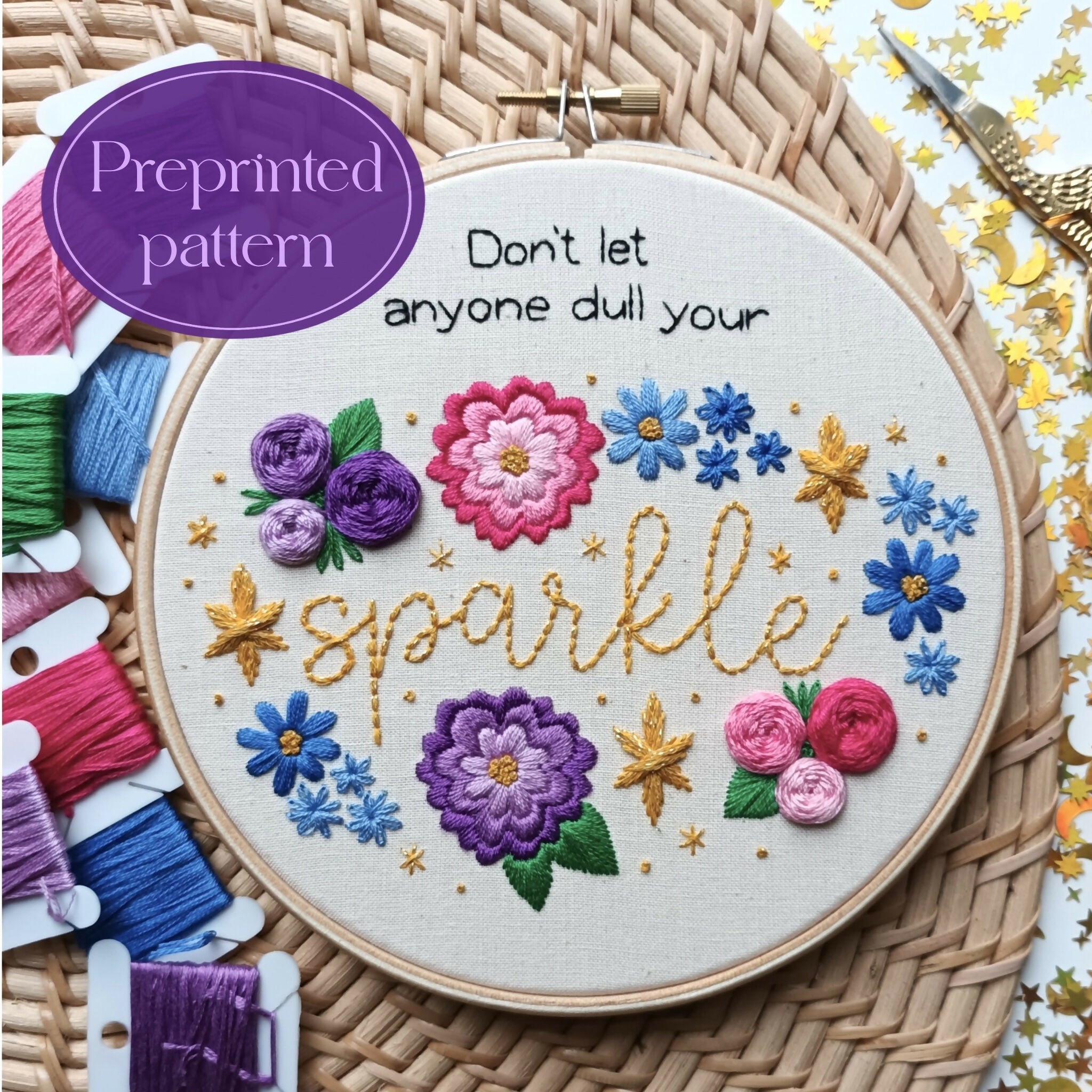 Preprinted embroidery pattern for beginners - Sparkle