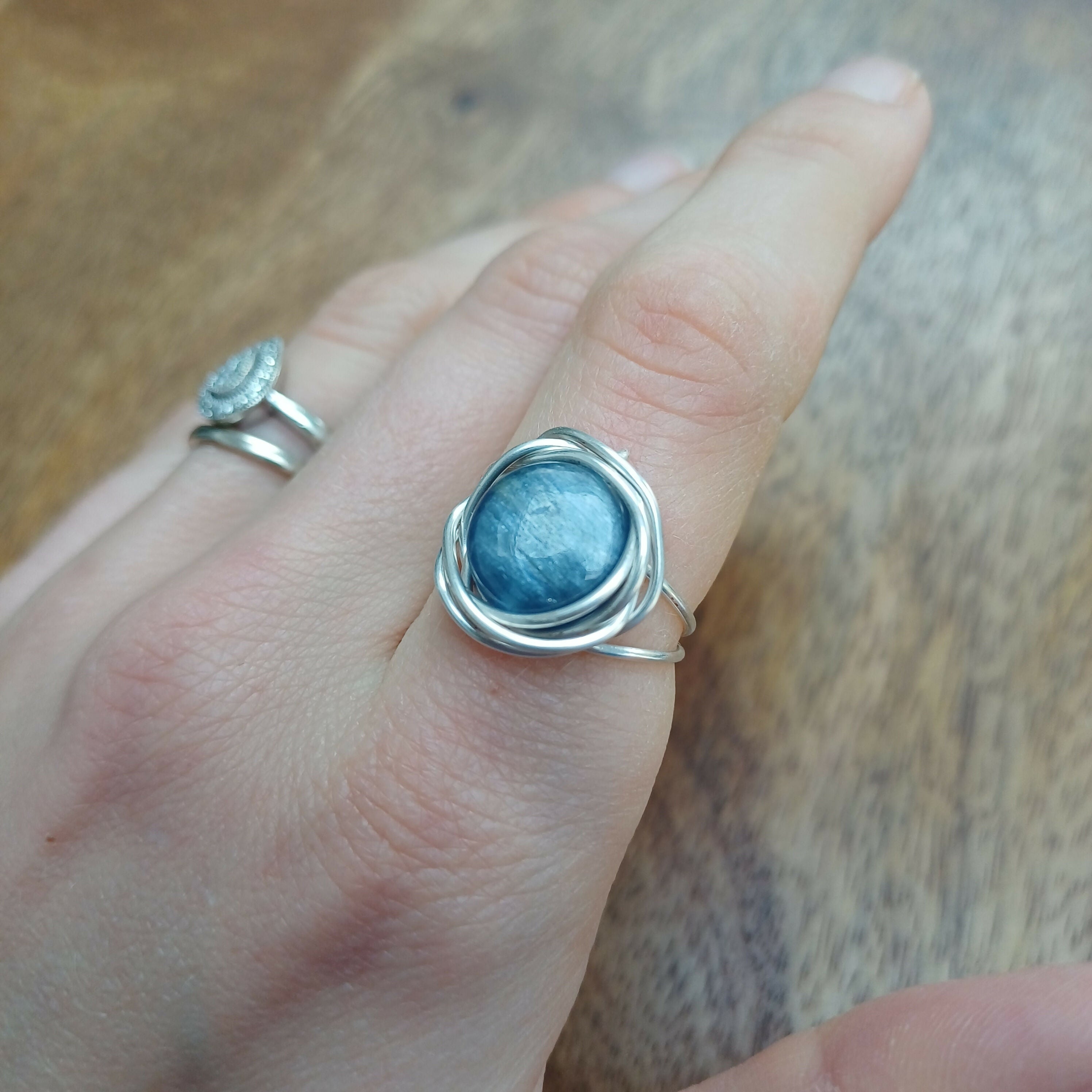 Kyanite Wire Wrapped Adjustable Ring
