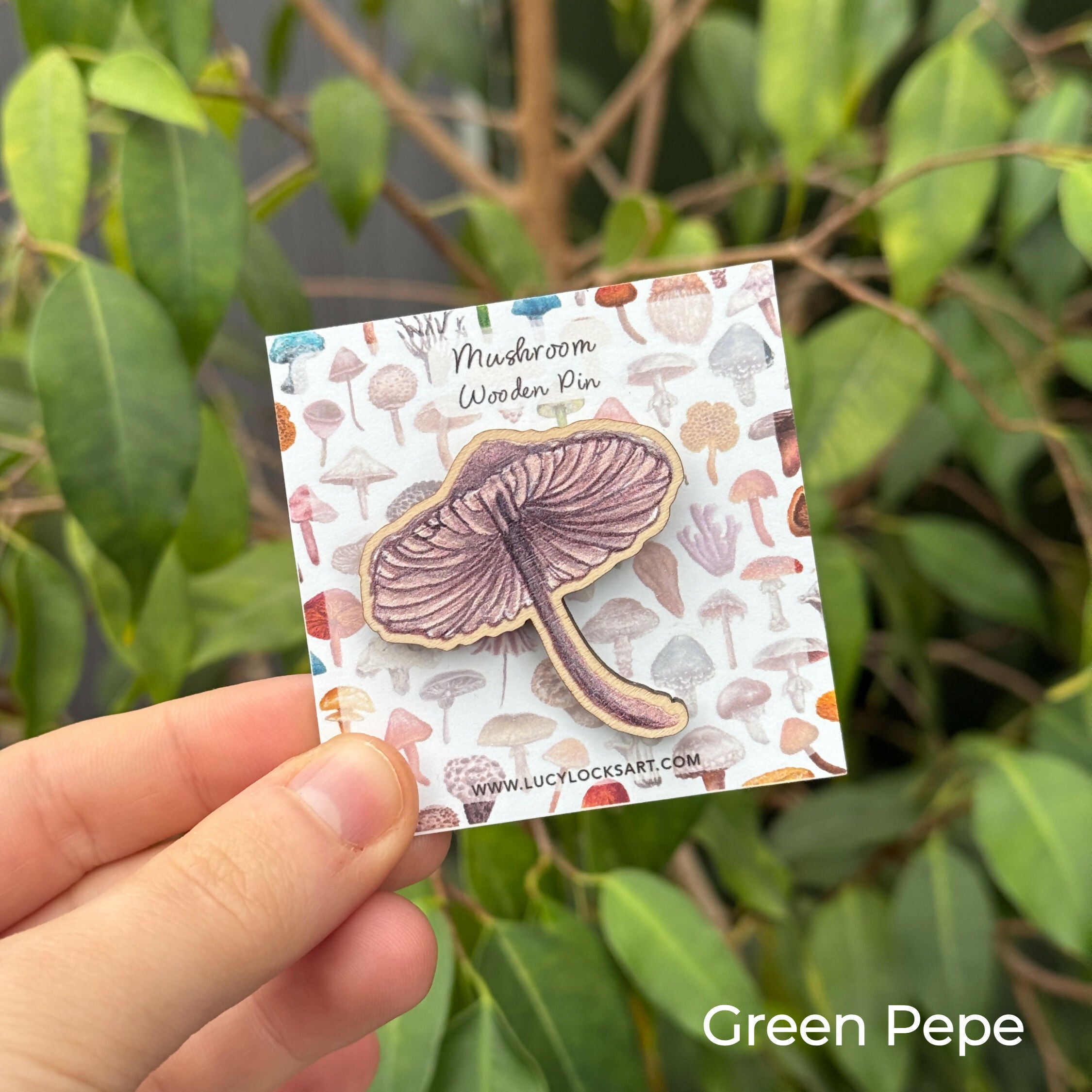 Mushroom - Green Pepe - Wooden Pin