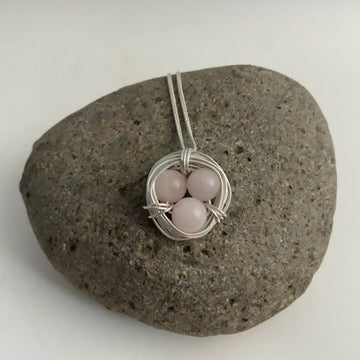 Rose Quartz Nest Necklace, Sterling Silver