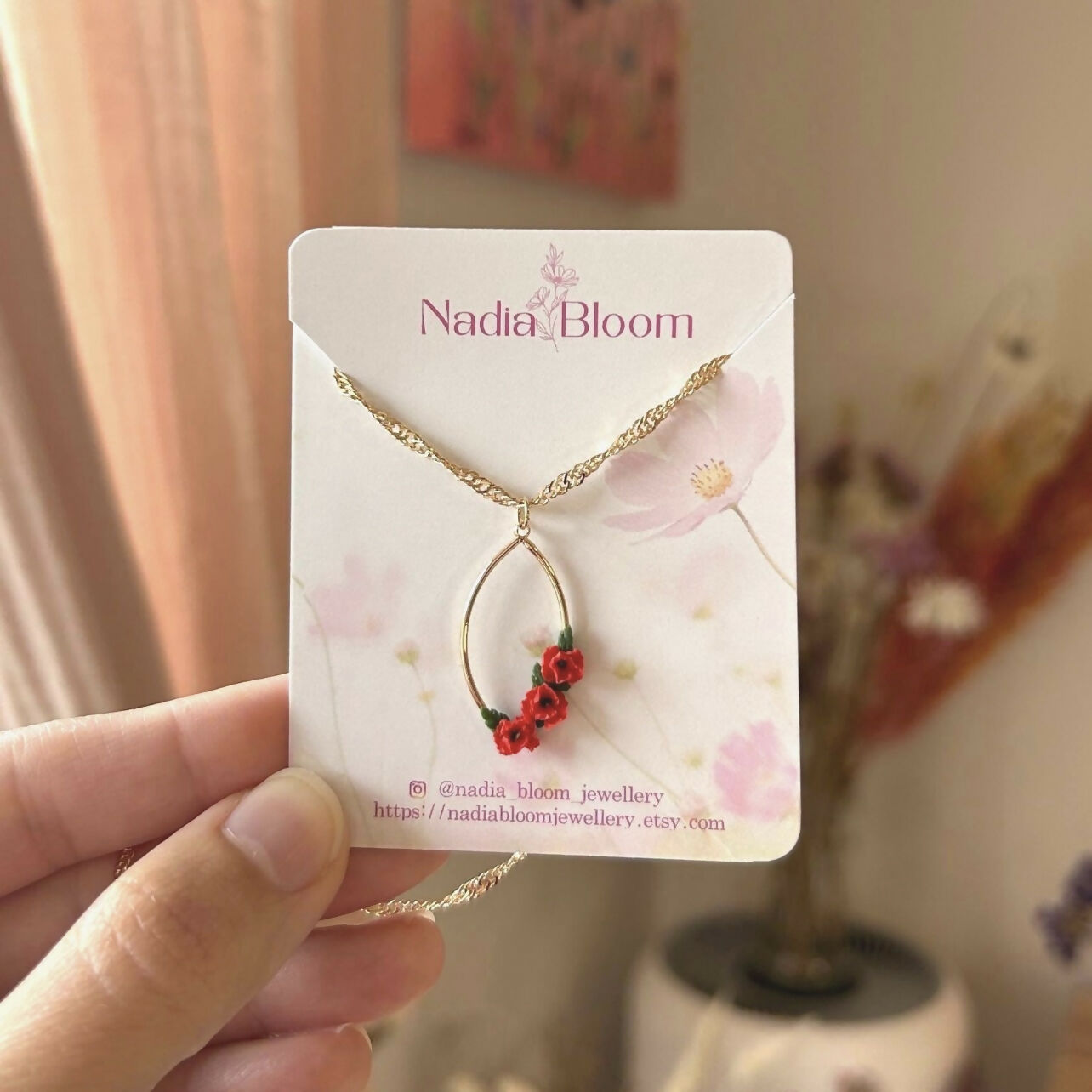 Red Poppy Flowers Necklace