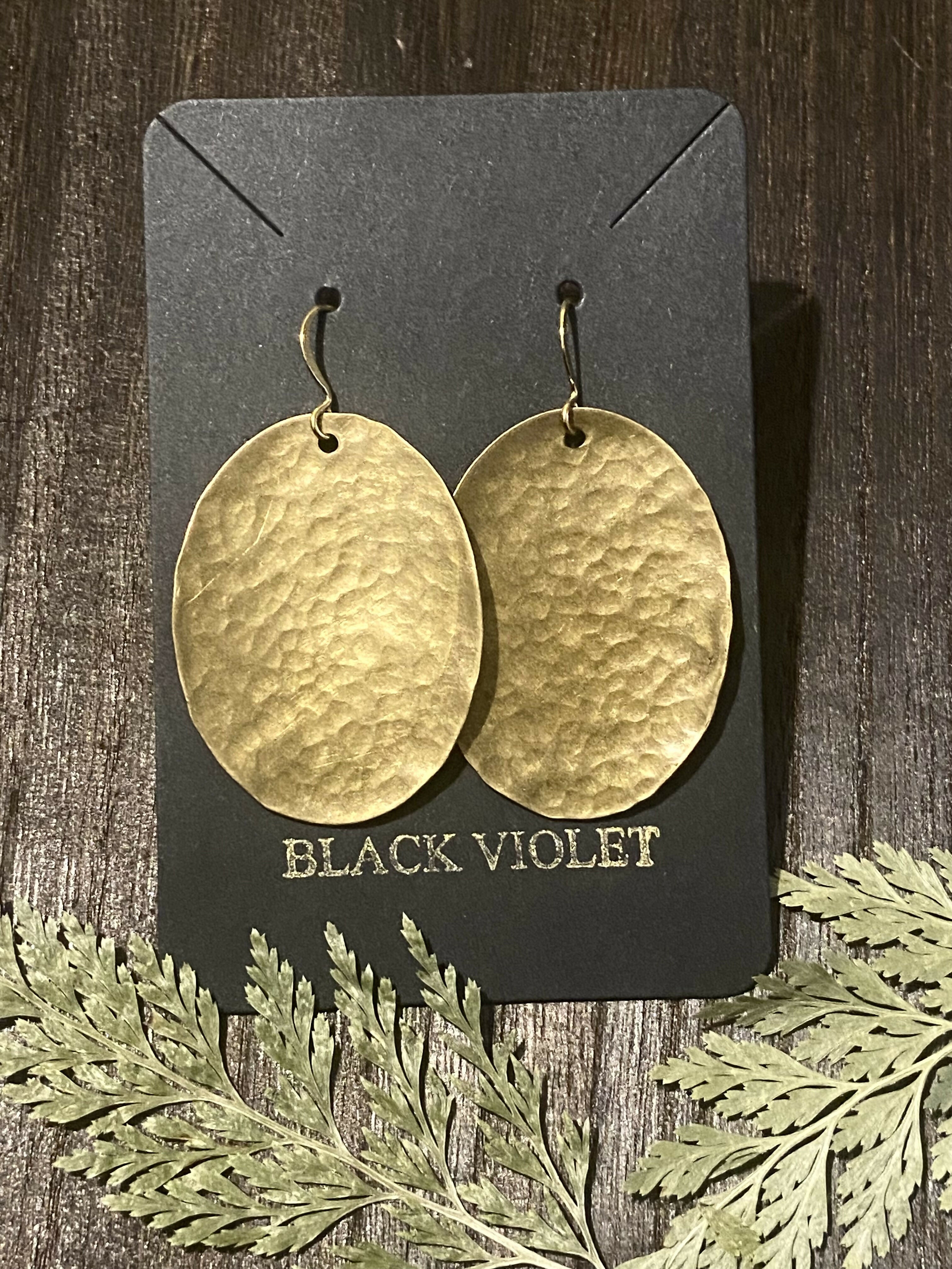 Hammered Oval Brass Earrings