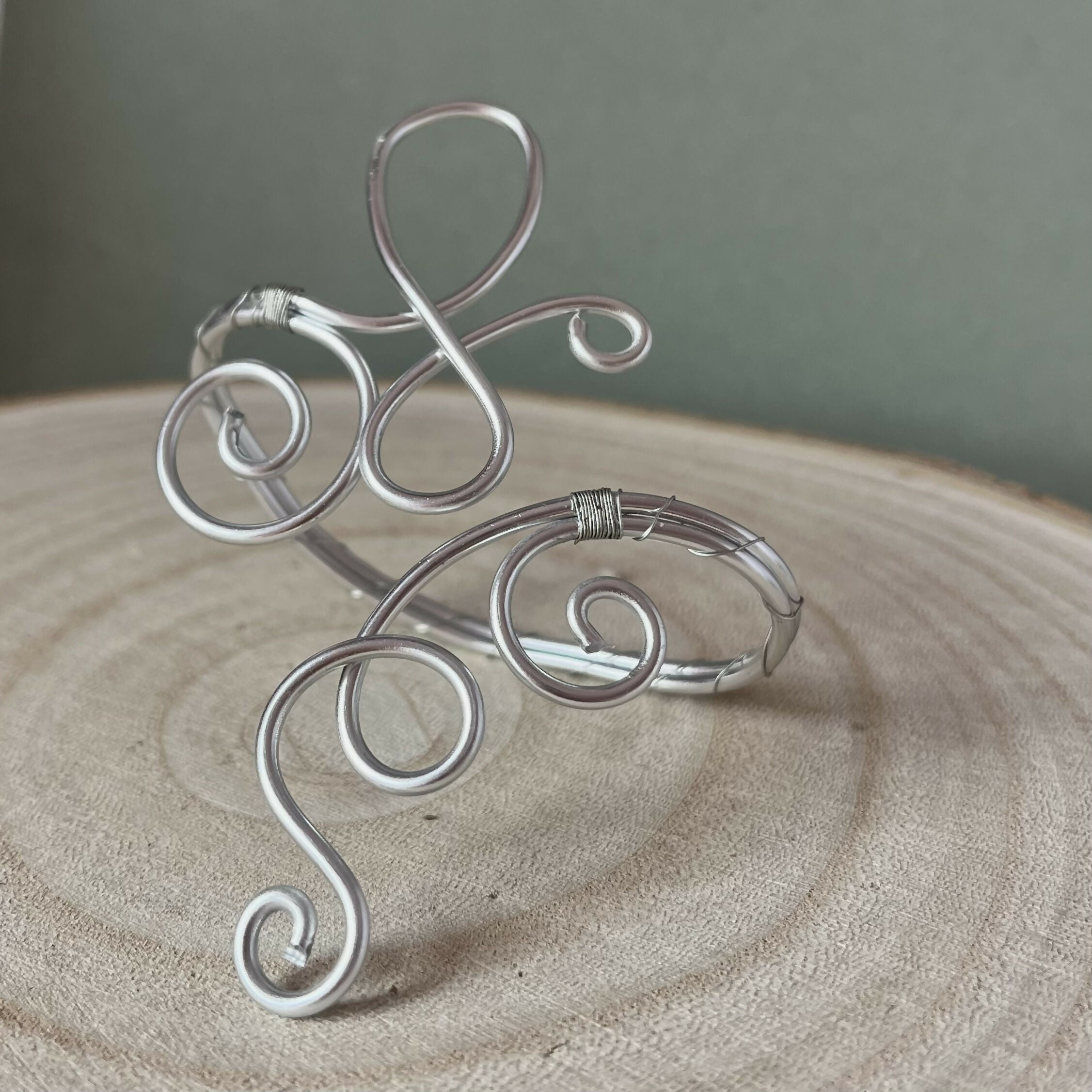 Swirling Silver Wire Wrapped Wrist Cuff Bracelet