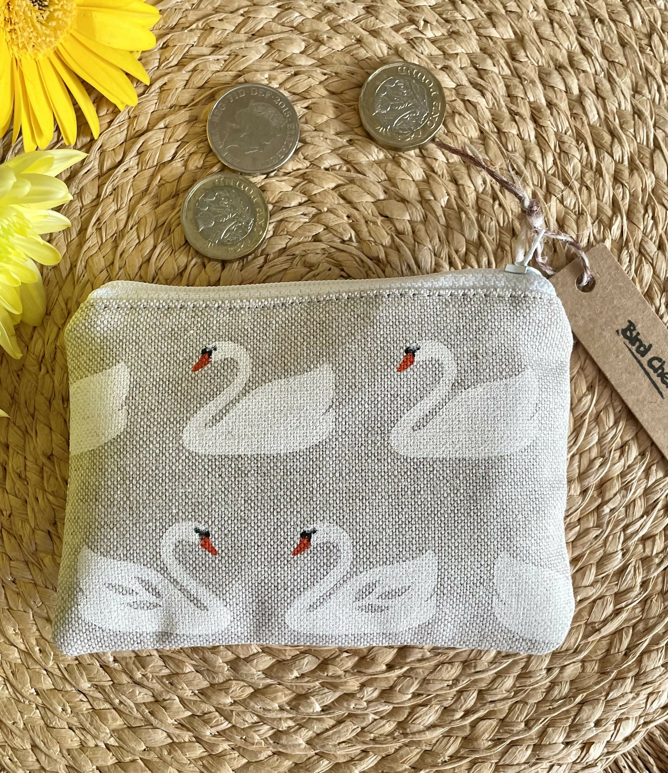 Swan Print Zipped Coin Purse