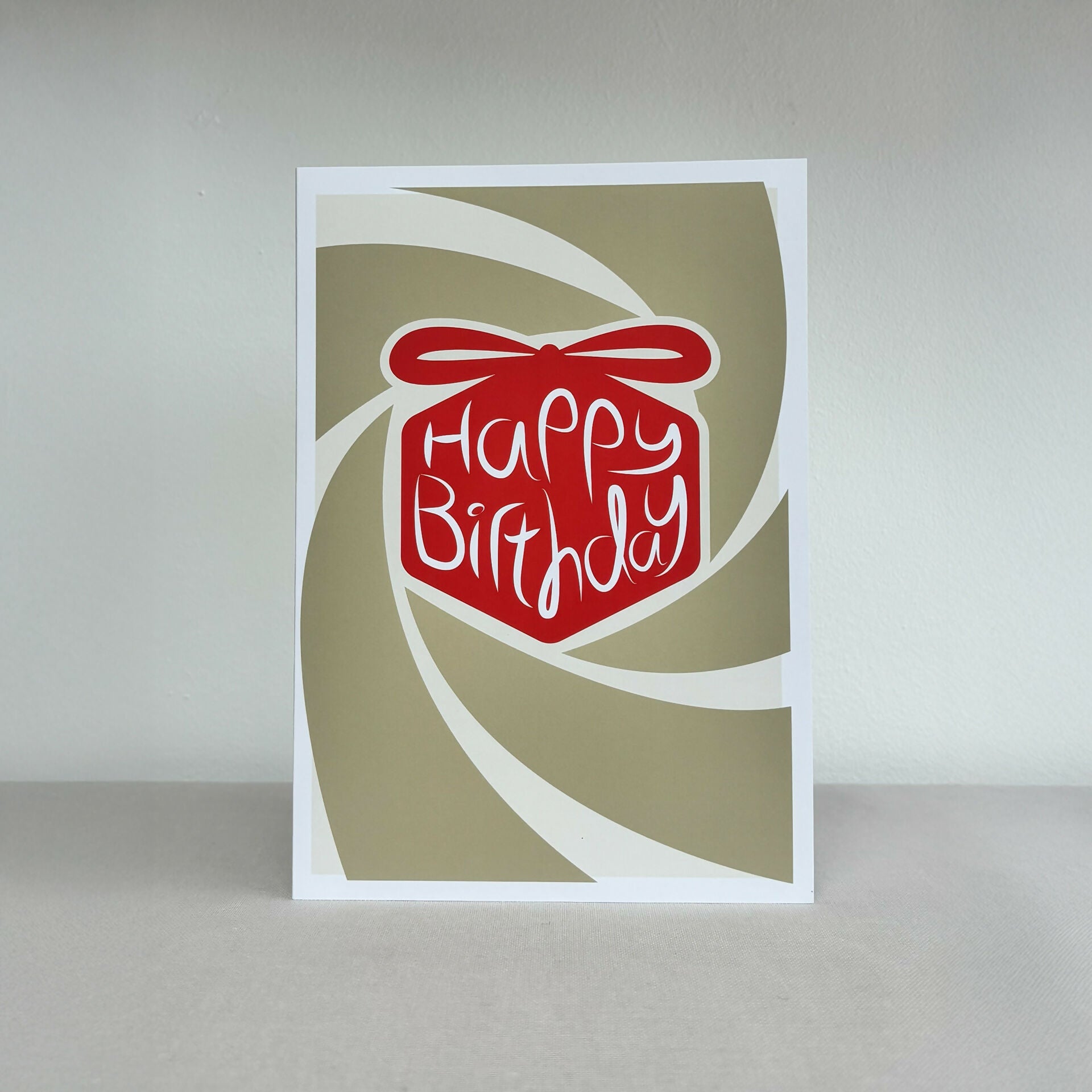Happy Birthday Card - Beige, Off White and Red Gift Design