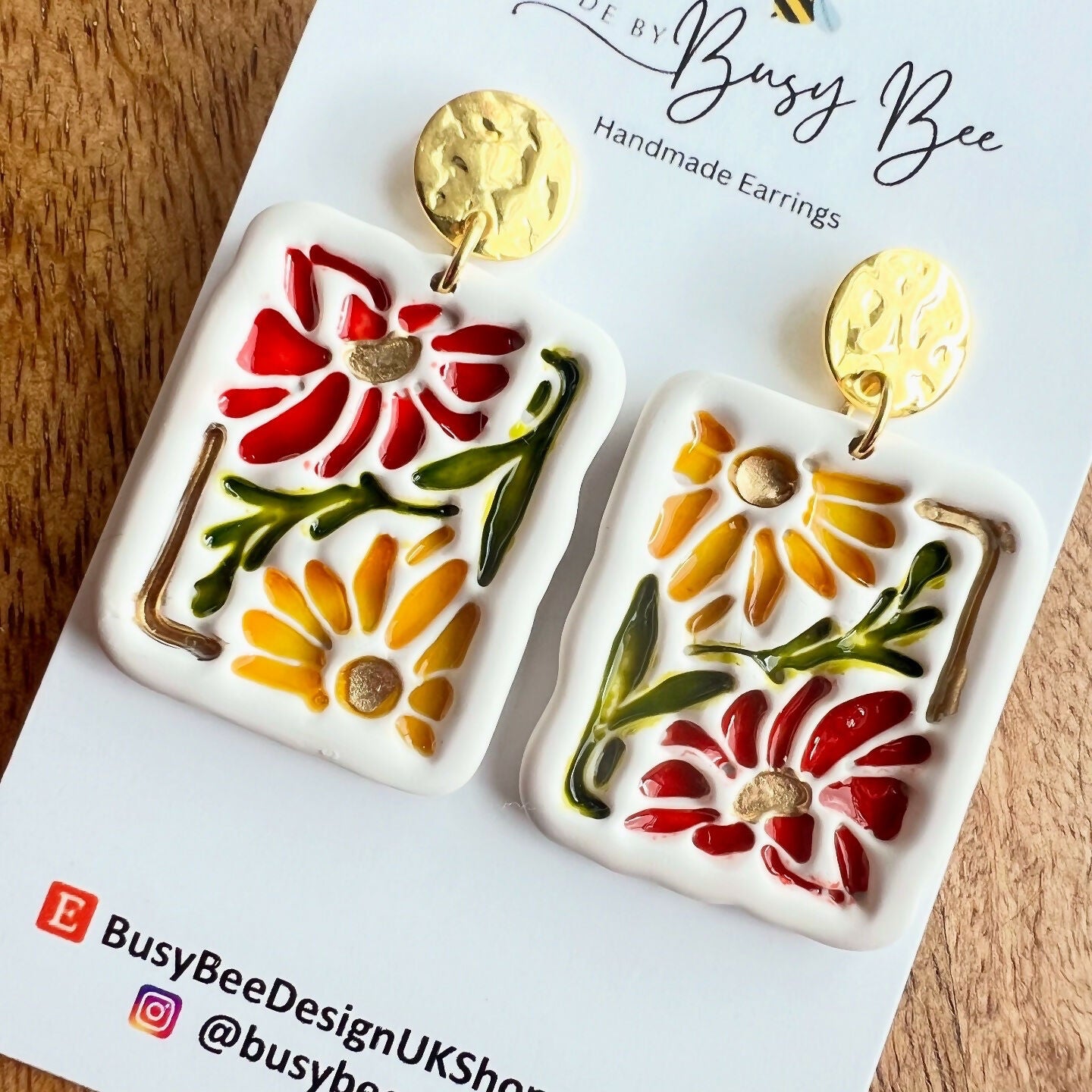Flower Dangle Earrings – Polymer Clay Textured Earrings, Dainty Earrings, Handmade Clay Jewellery