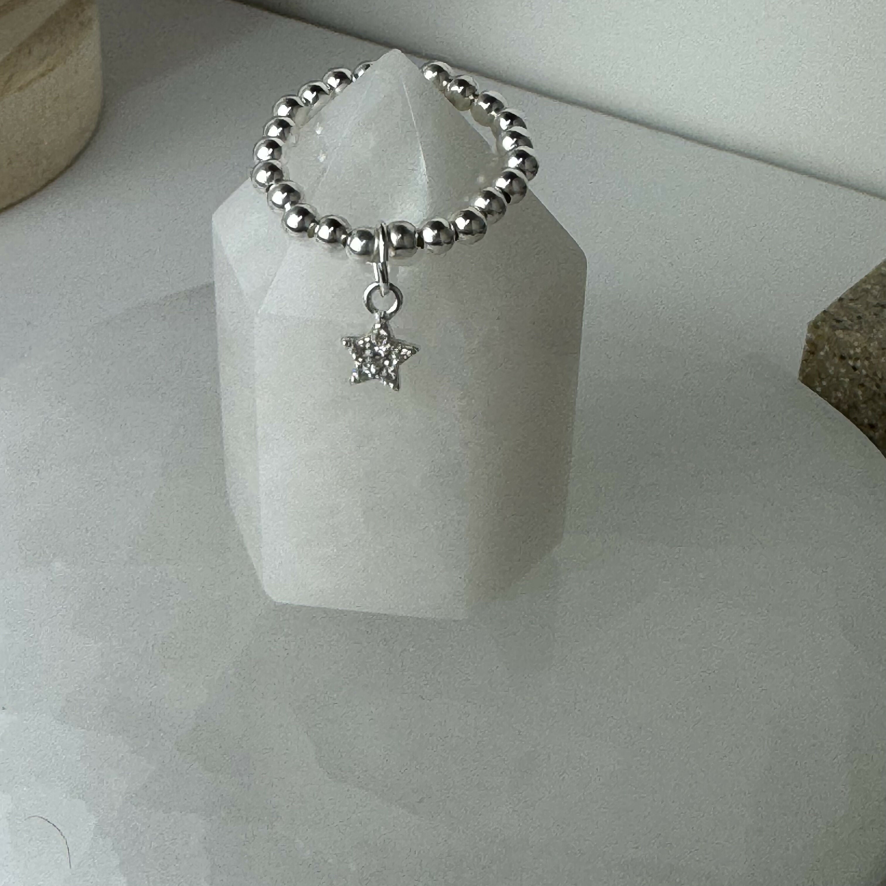 Sterling Silver Stretch Charm Beaded Rings