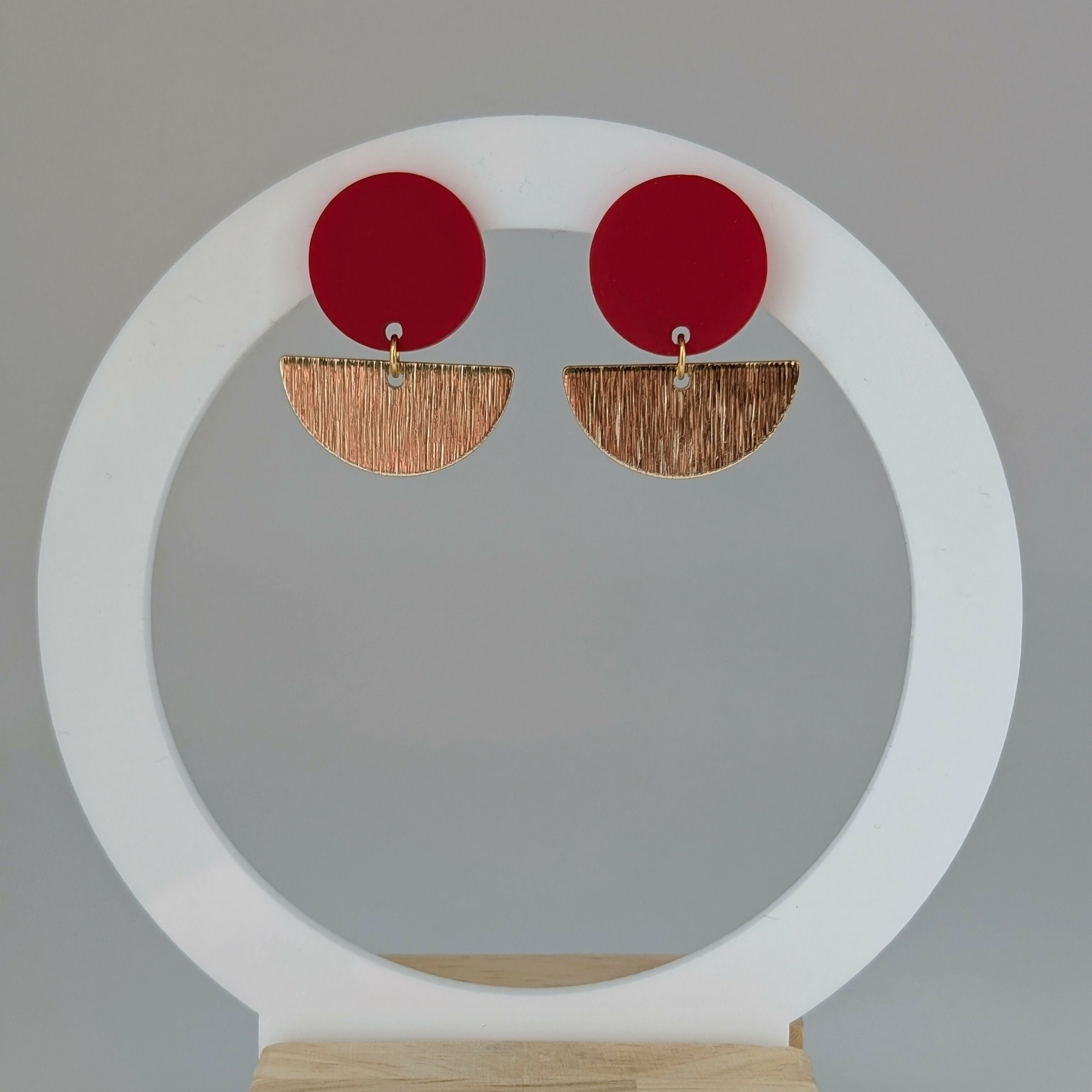 Red Geometric Earrings in Gold or Silver