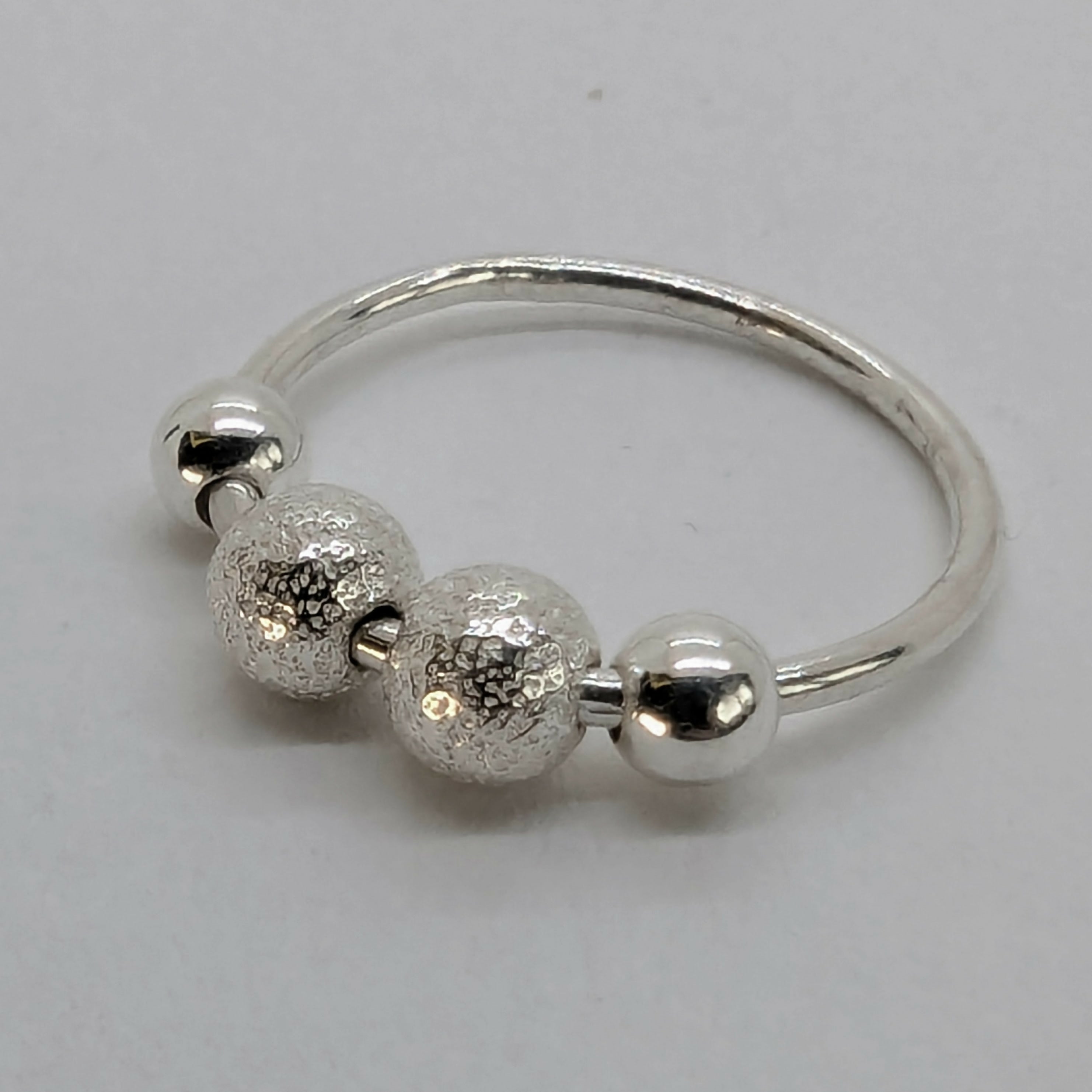 ‘Sparkle’ Sterling Silver Sparkle Bead Fidget Ring