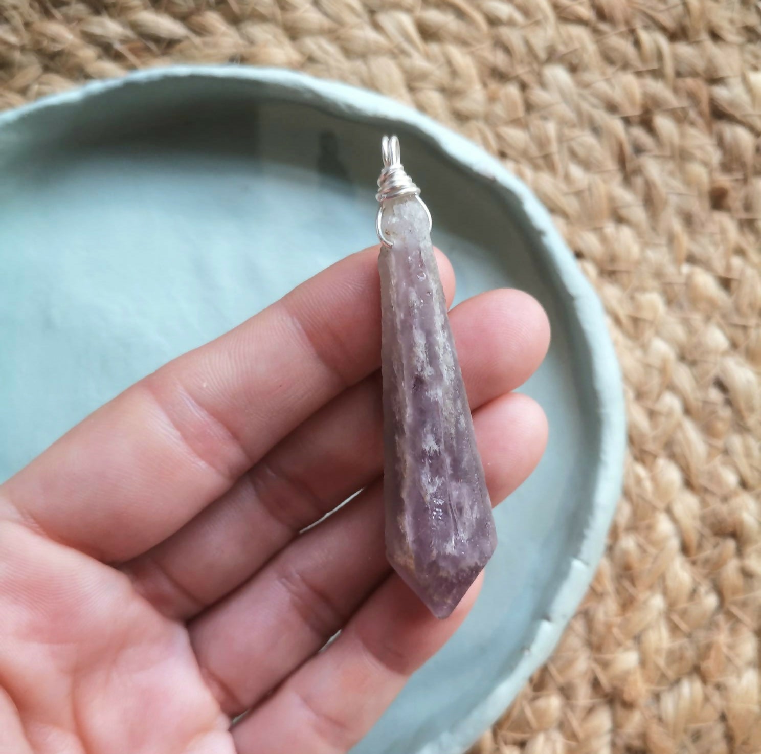 925 Sterling Silver Amethyst Root With Suede Cord