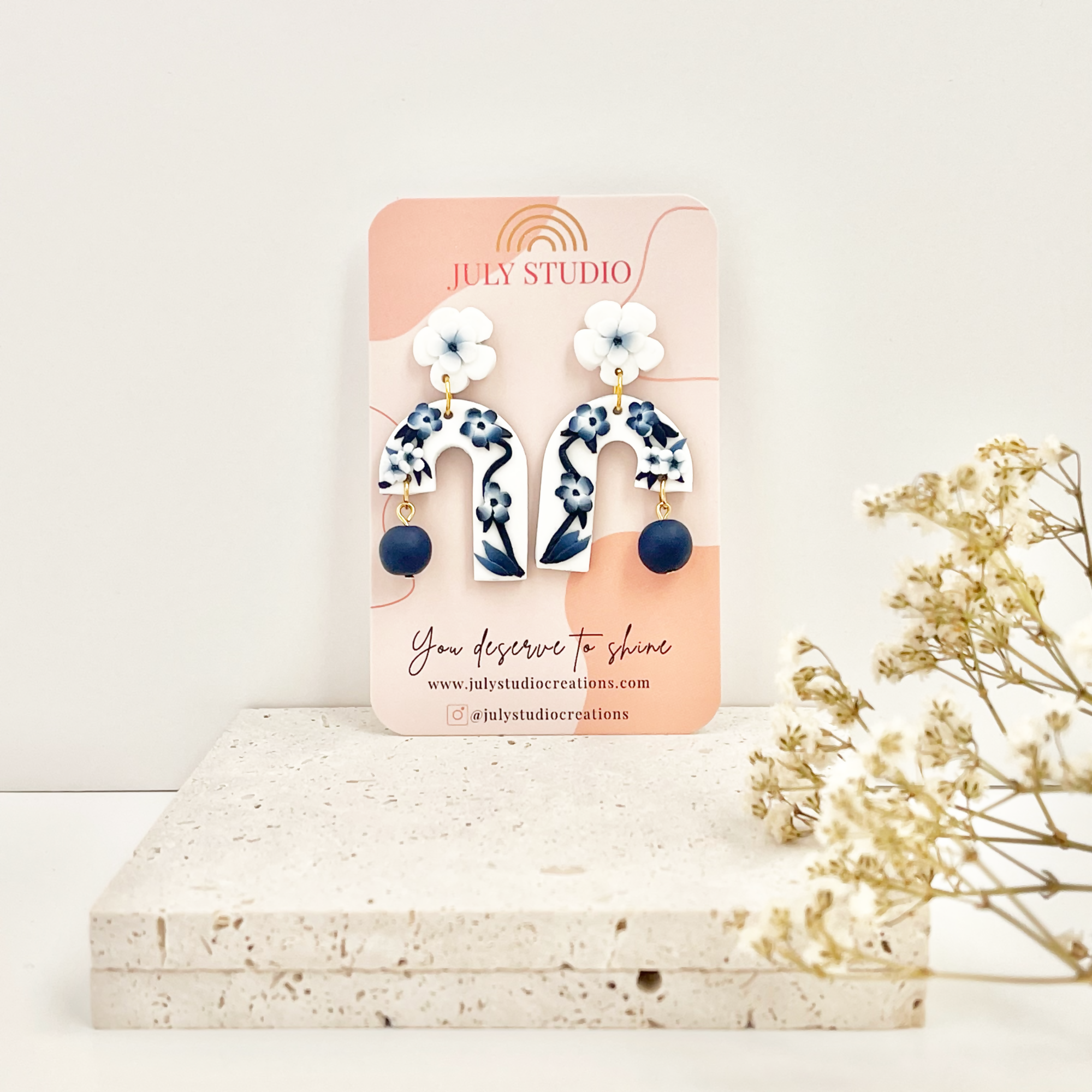 Blue China No. 4 - Handmade Polymer Clay Earrings