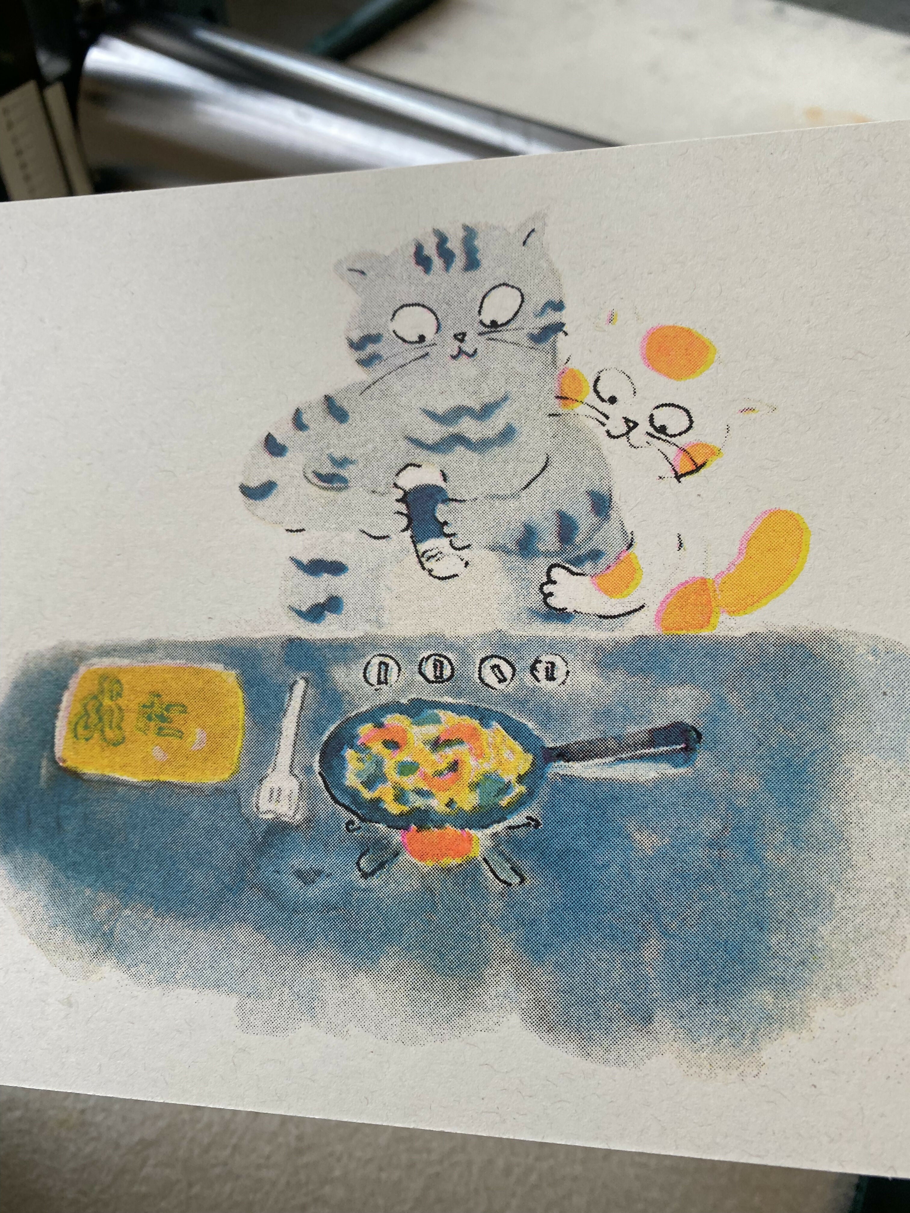 Cooking Cats Couple Love Riso Print