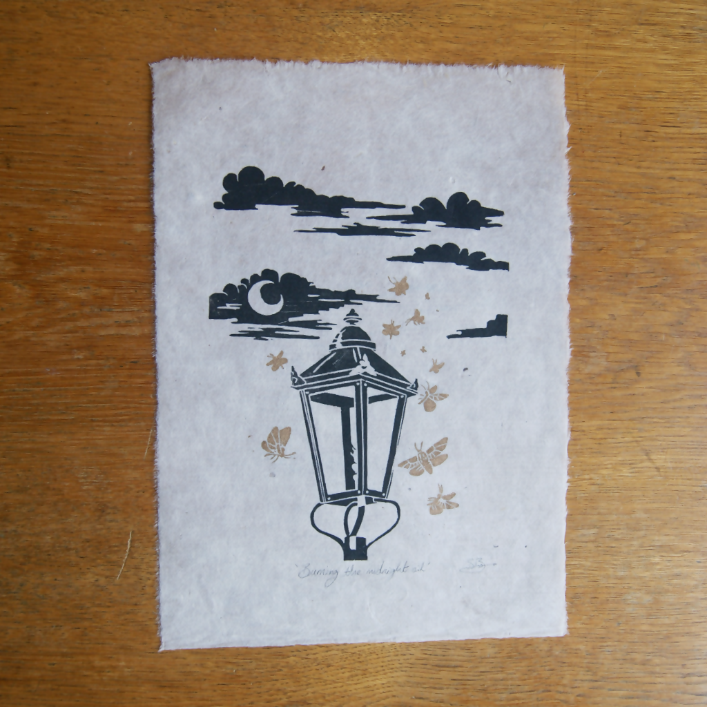 BURNING THE MIDNIGHT OIL LINO PRINT