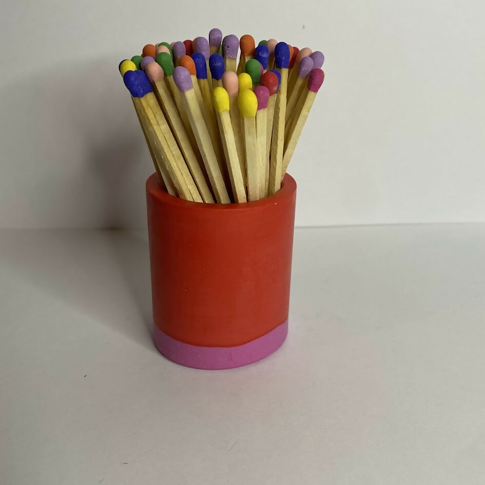 Jesmonite Match Holder Pot With Colourful Matches