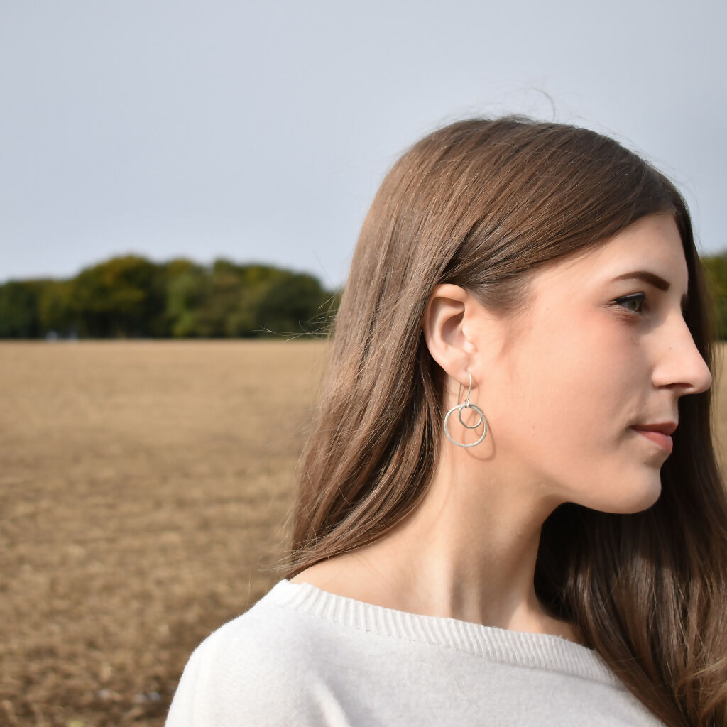 Sterling Silver Circles Dangly Earrings