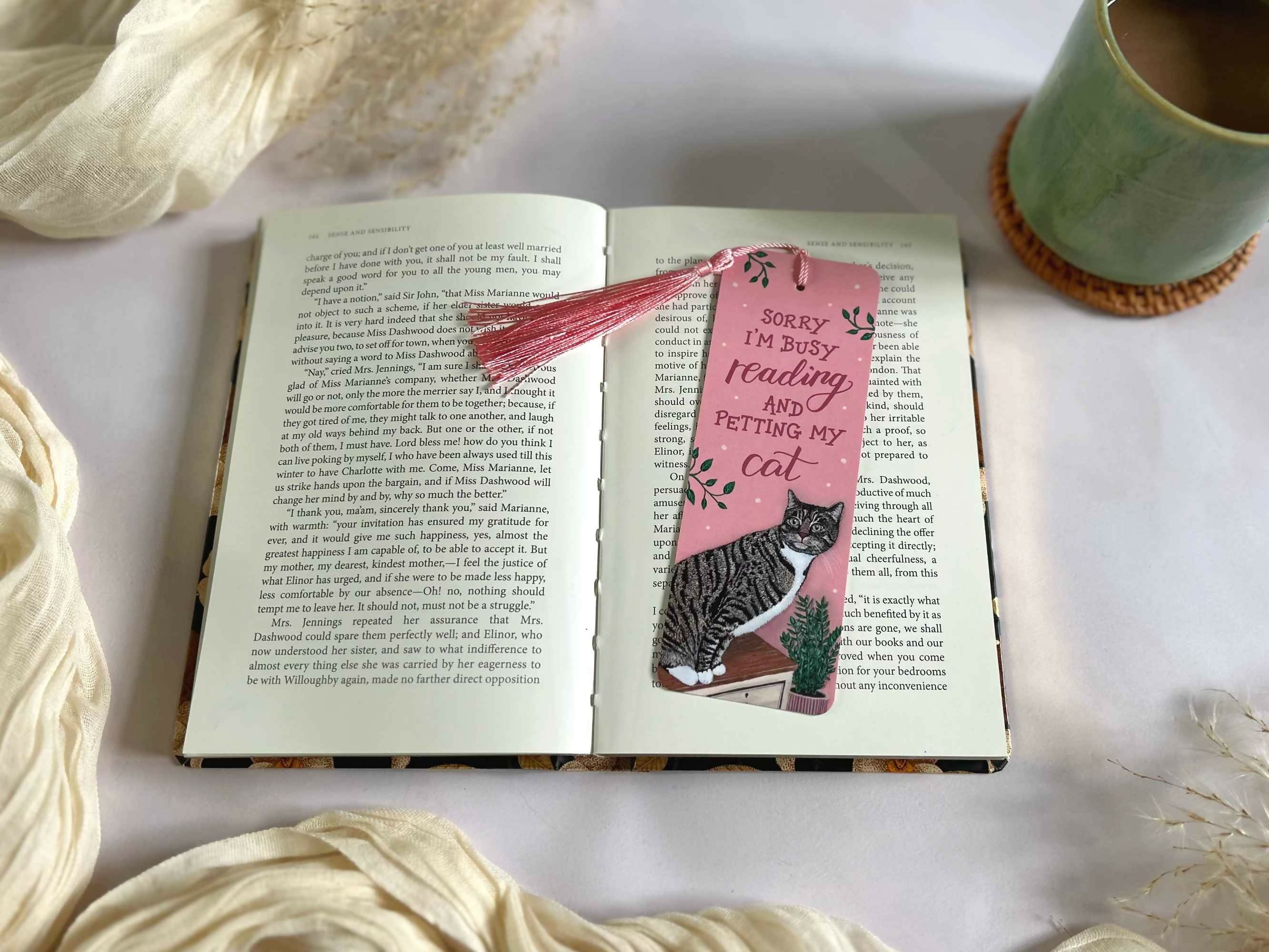 Tabby Cat Bookmark Pink