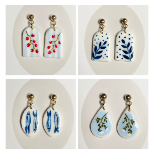 Handpainted Polymer Earrings With Gold Plated Fastenings