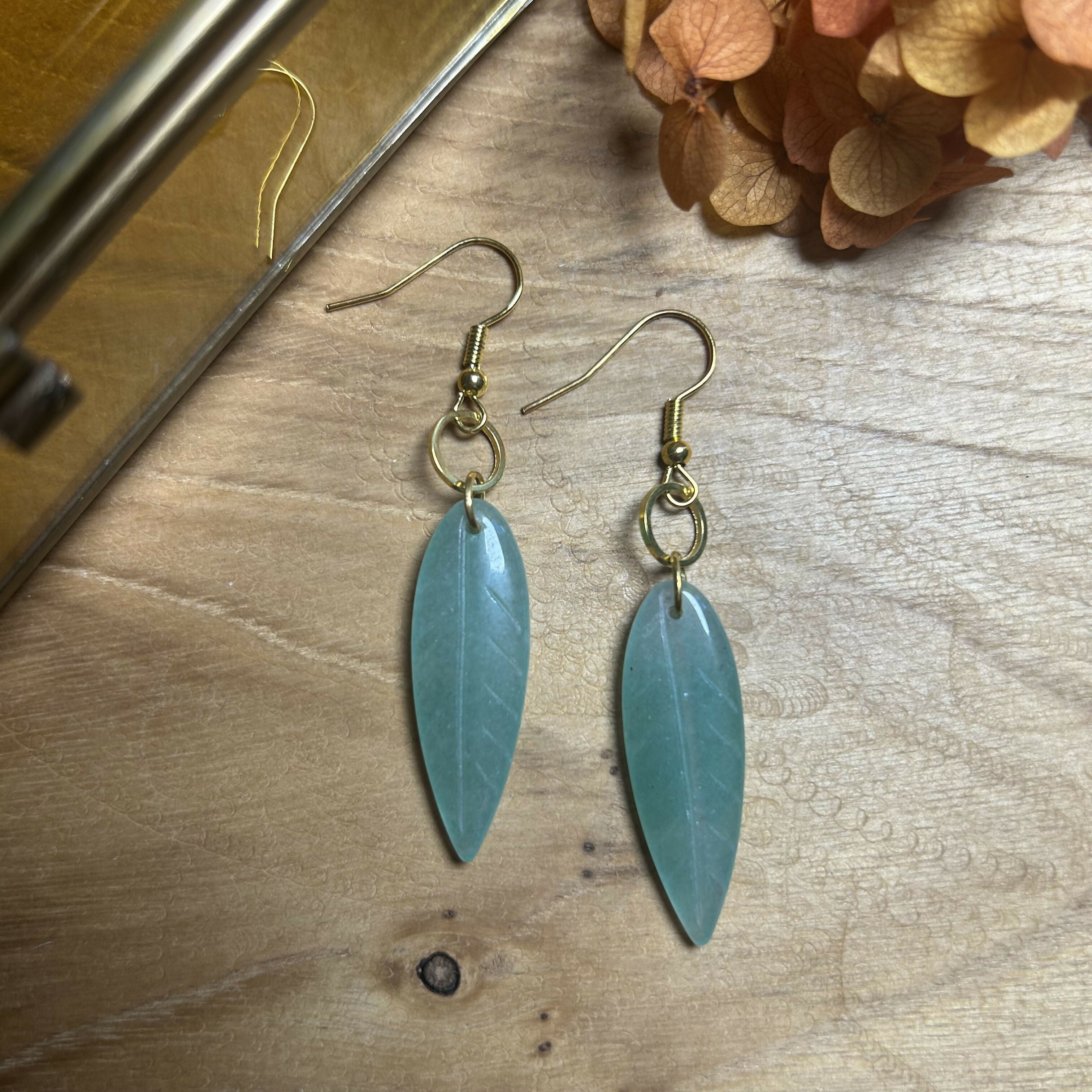 Stunning Green Agate Leaf Earrings