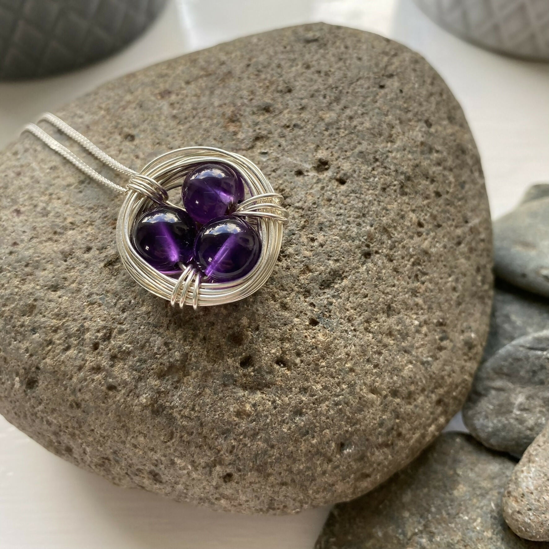 Amethyst Drop Necklace, Sterling Silver