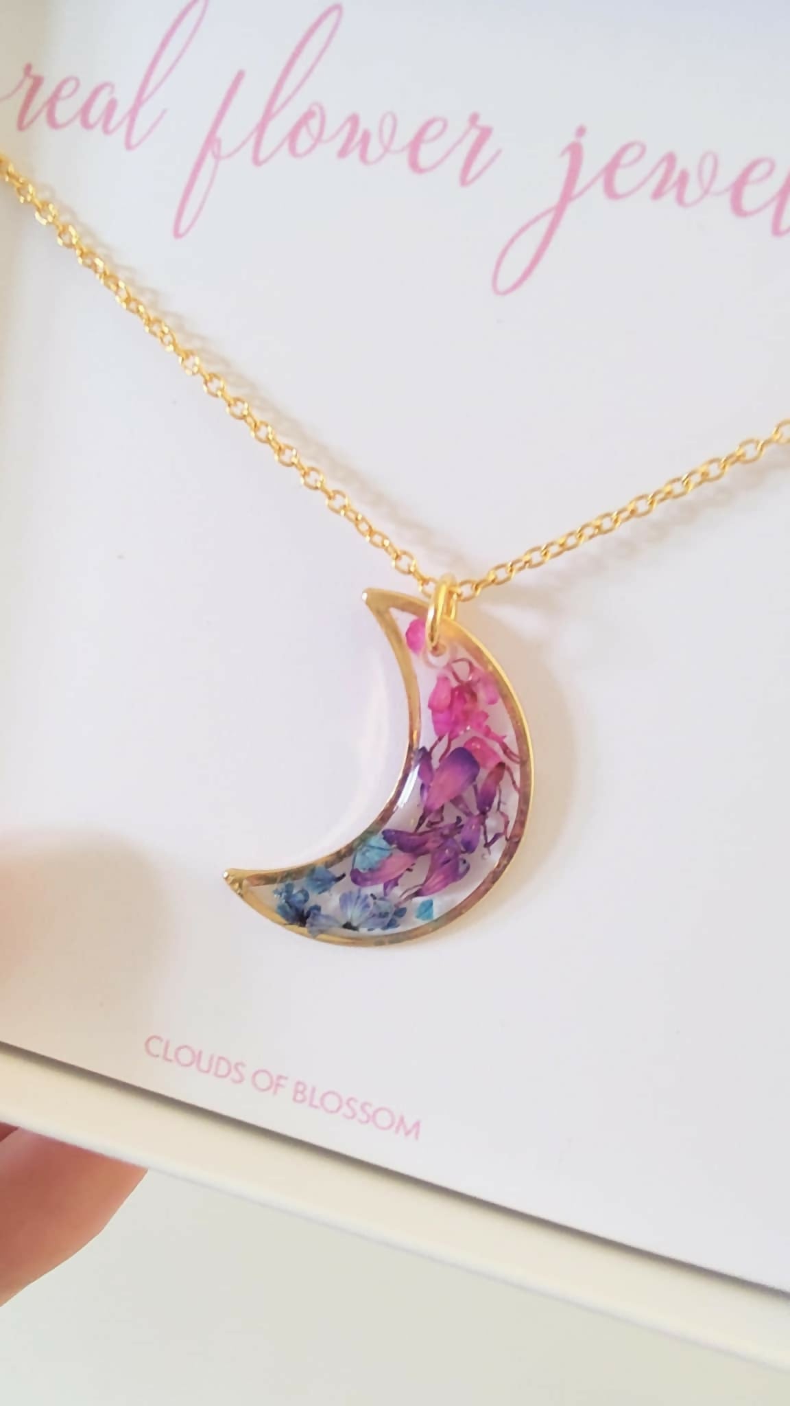 Real Flower Moon Necklace Gold Plated