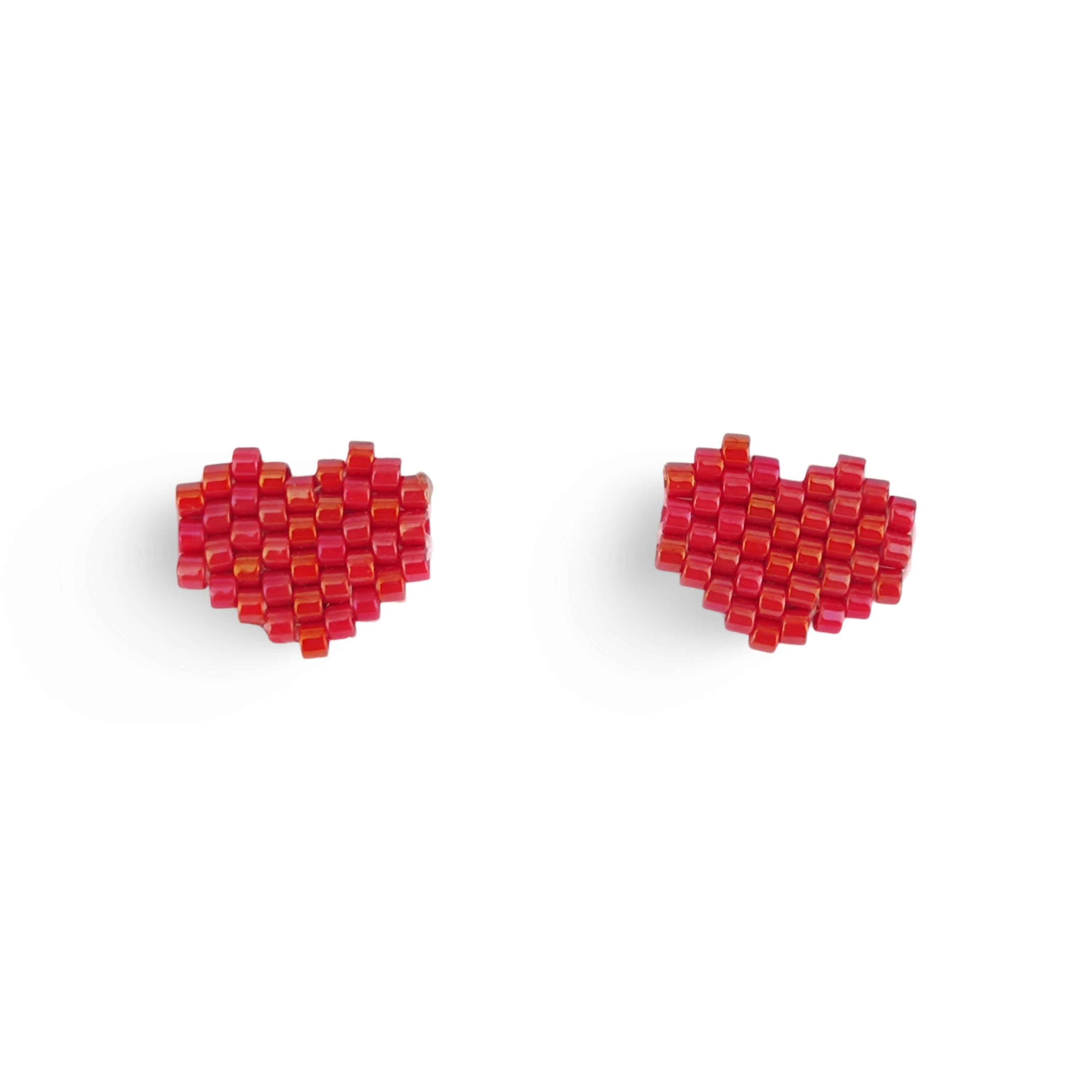 Handwoven Beaded Stud Earrings - Hearts