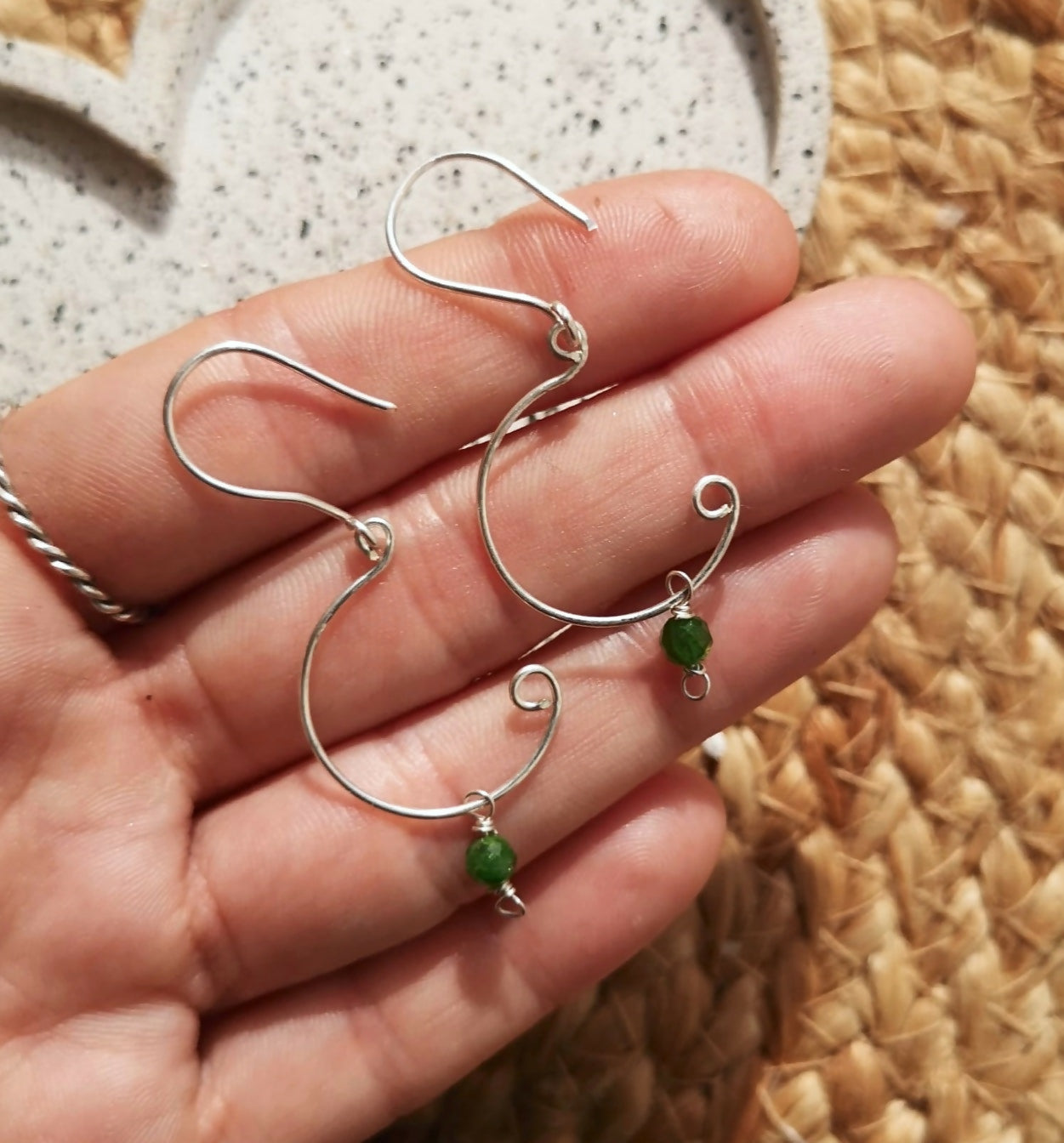Sterling Silver & Chrome Diopside Hoop Earrings