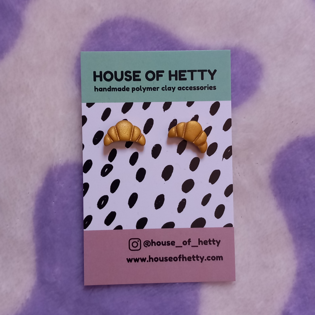 Polymer Clay Croissant Shaped Stud Earrings