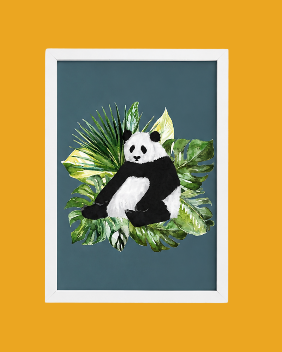 Panda Print — White Frame, Tropical Leaf Design