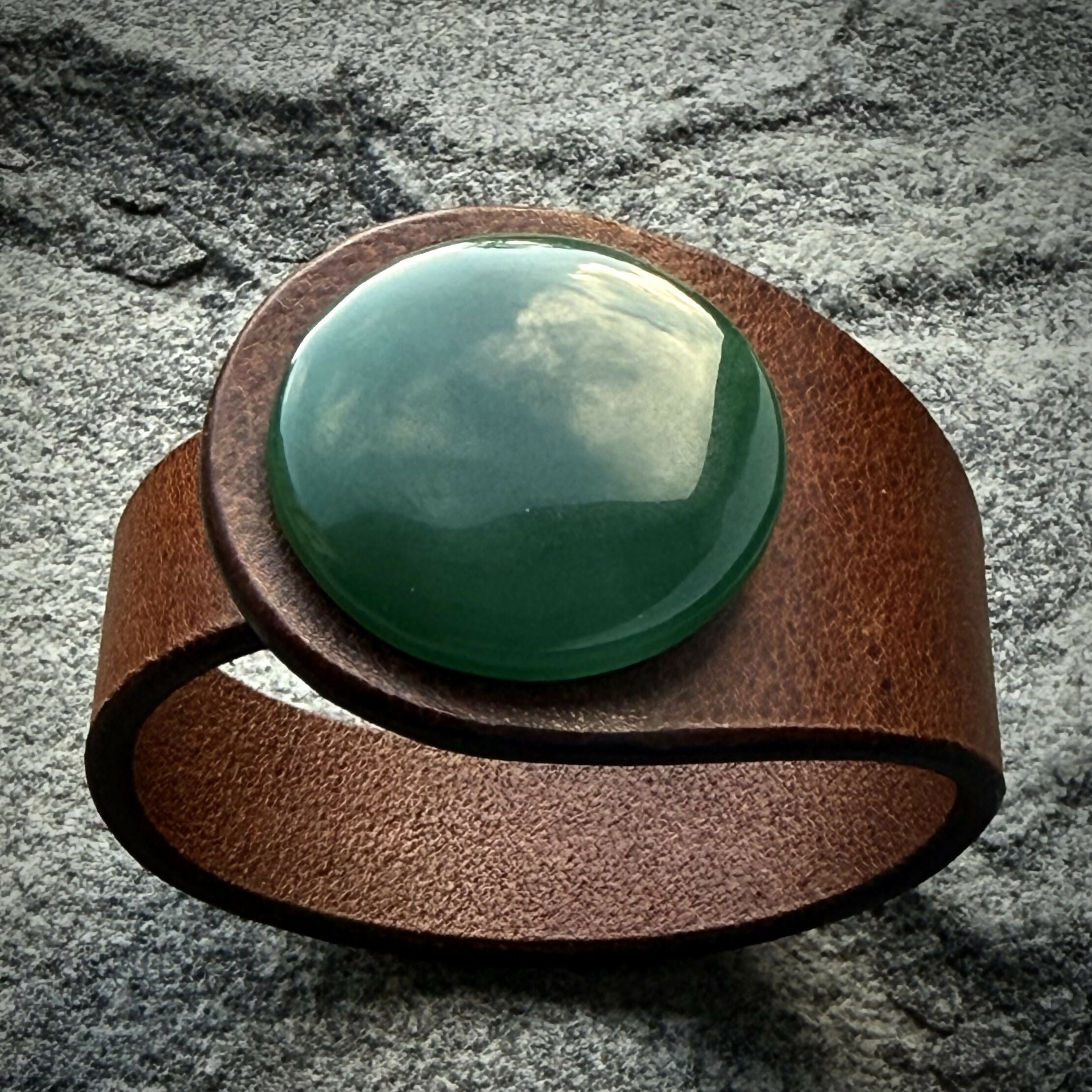 Handcrafted Natural Leather & Nephrite Jade Gemstone Bracelet - Size S or M