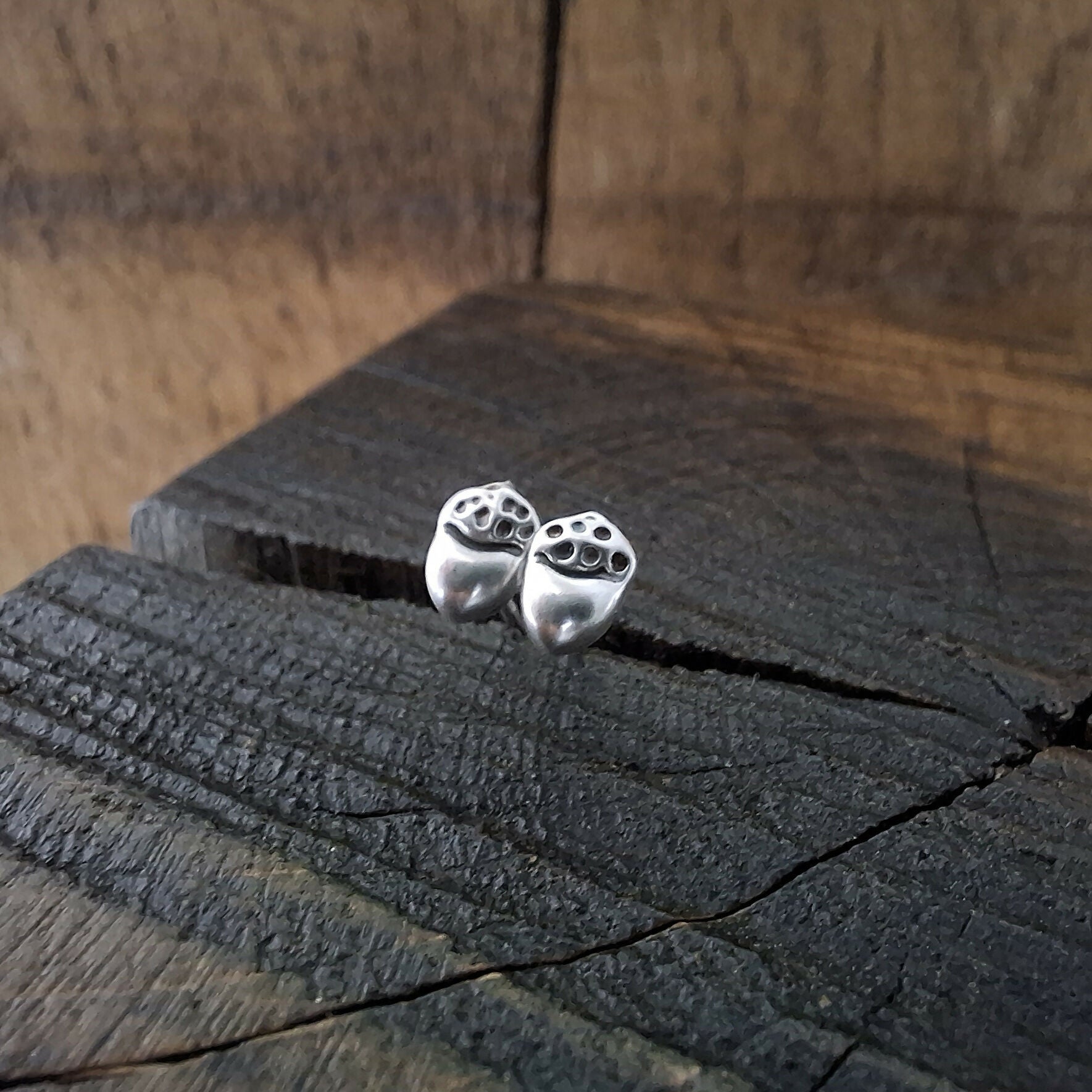 Tiny Handmade Silver Acorn Studs