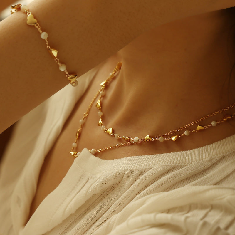 Golden Heart Bracelet | Gold & Pearl Elegance | Art & Soul