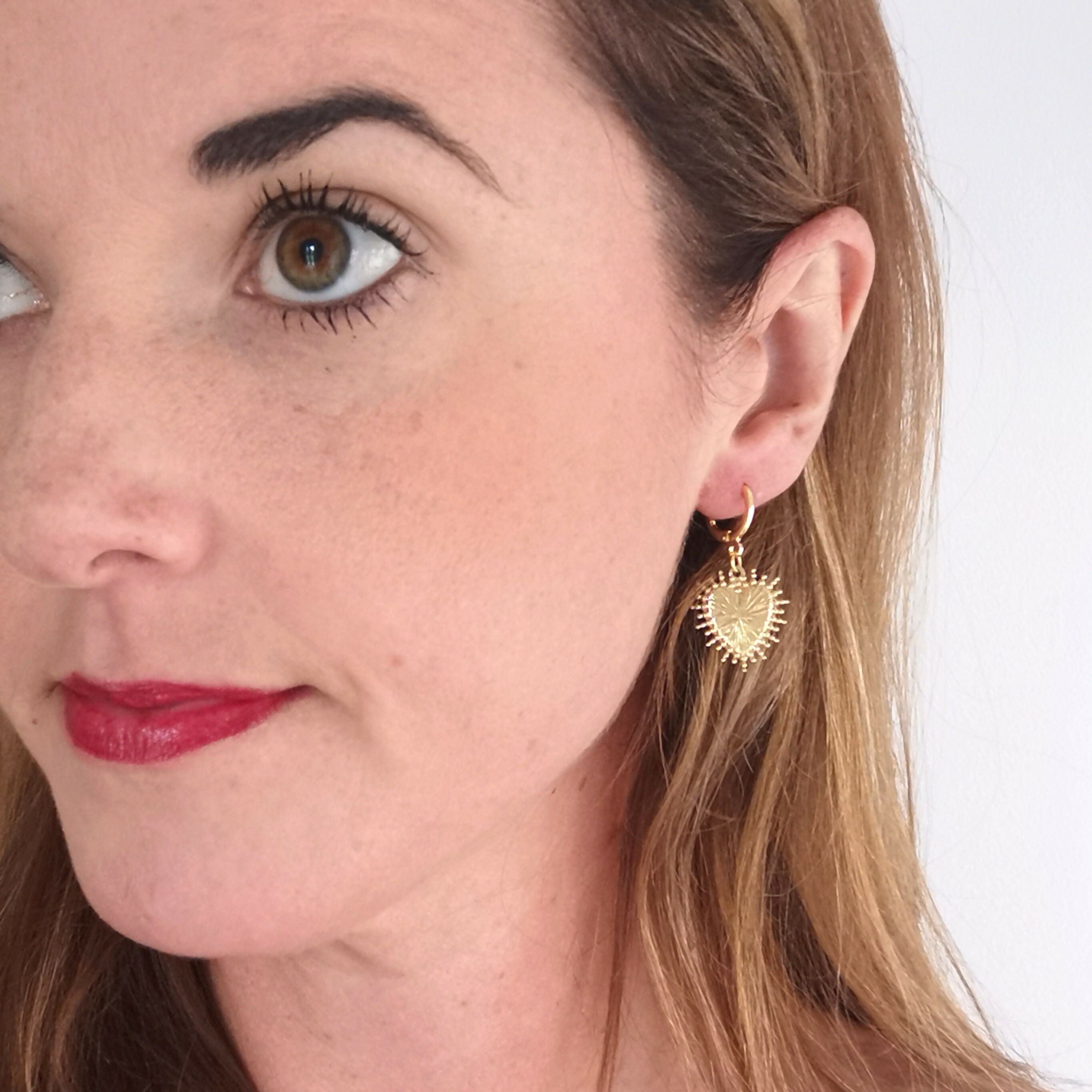 Ornate Heart Gold Plated Earrings on a Lever Back Huggie