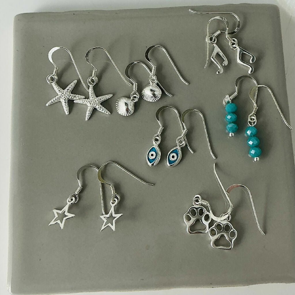 Sterling silver charm drop earrings available- various