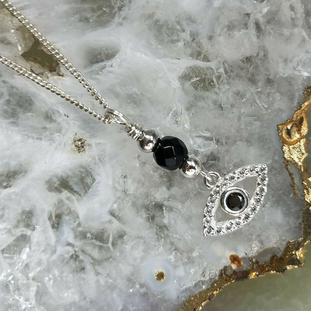 Handmade Sterling Silver Black Obsidian Evil Eye Necklace