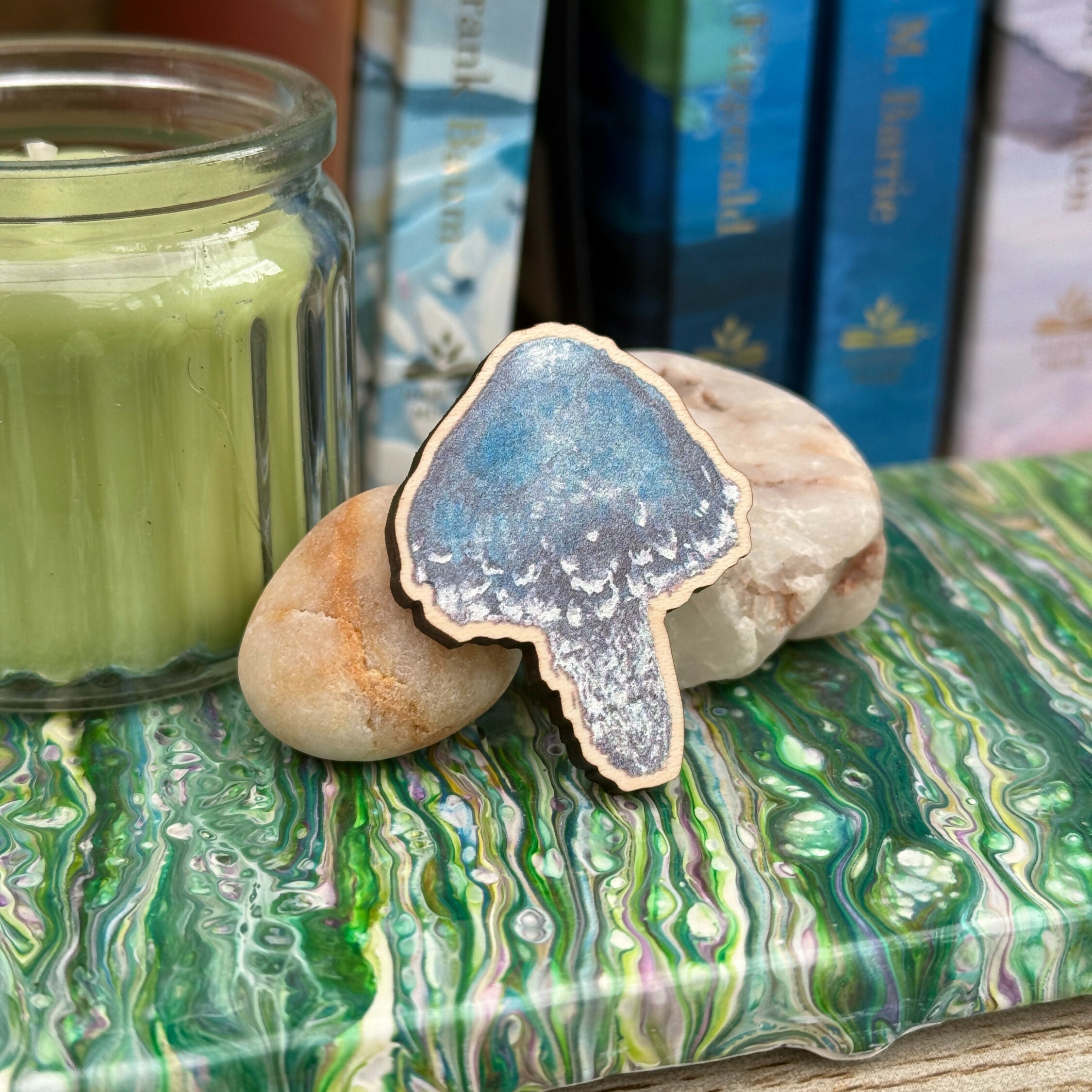 Mushroom - Blue Round Head - Wooden Pin