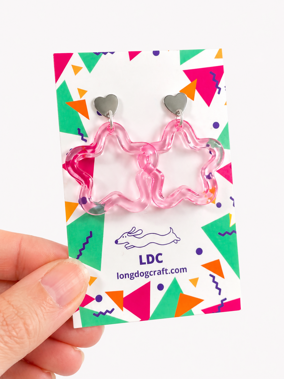 Acrylic Star Drop Stud Pink